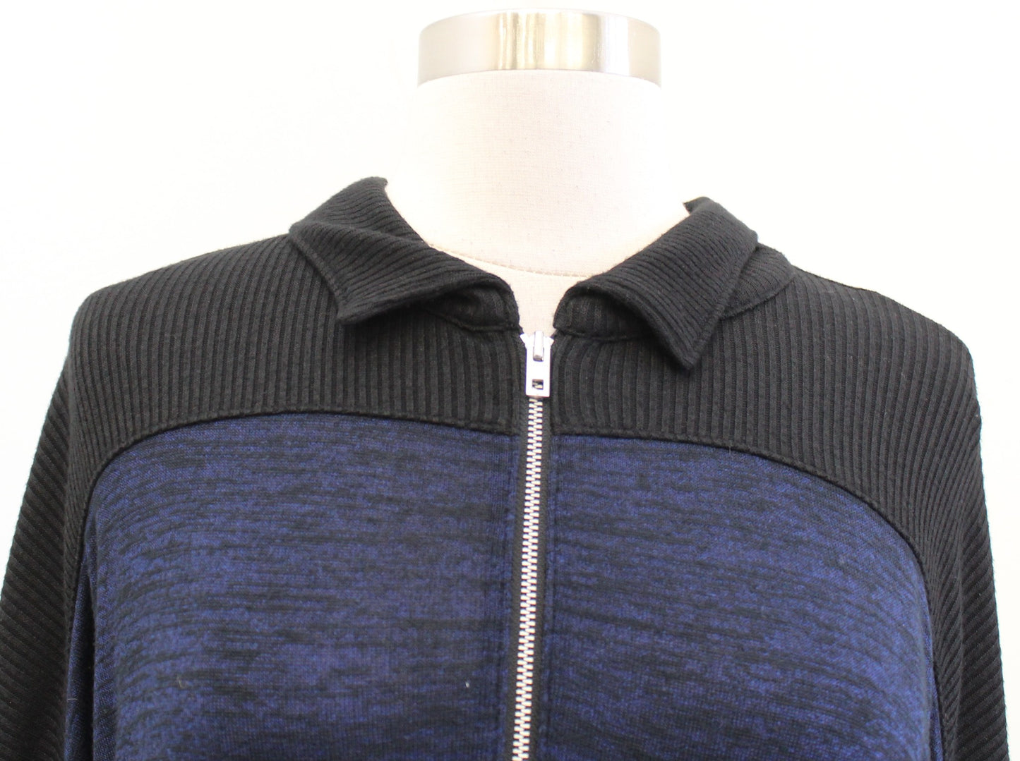 Rag and Bone the Knit Polo Sz S Black Navy Blue Color Block Half Zip Sweater Top