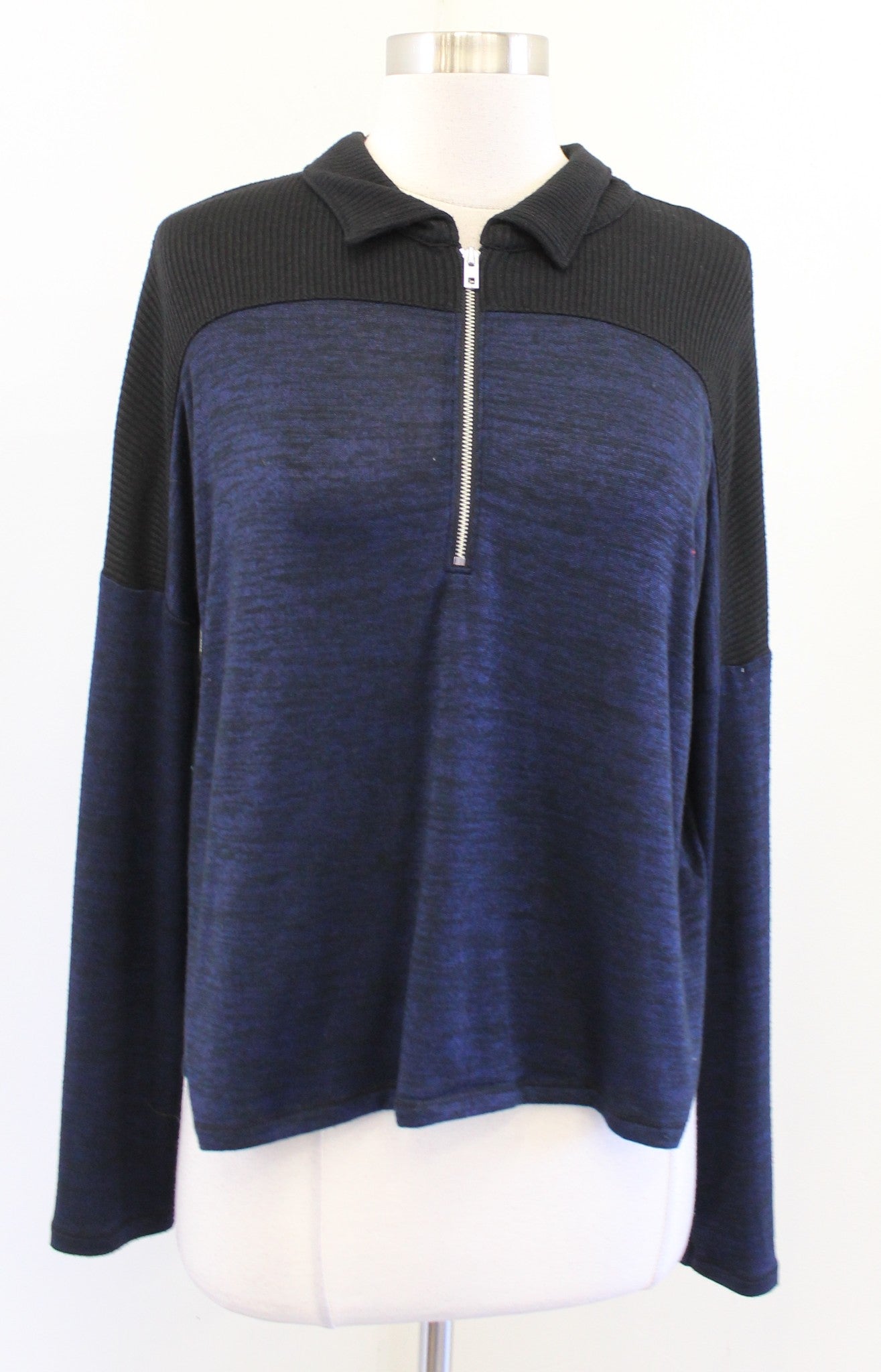Rag and Bone the Knit Polo Sz S Black Navy Blue Color Block Half Zip Sweater Top