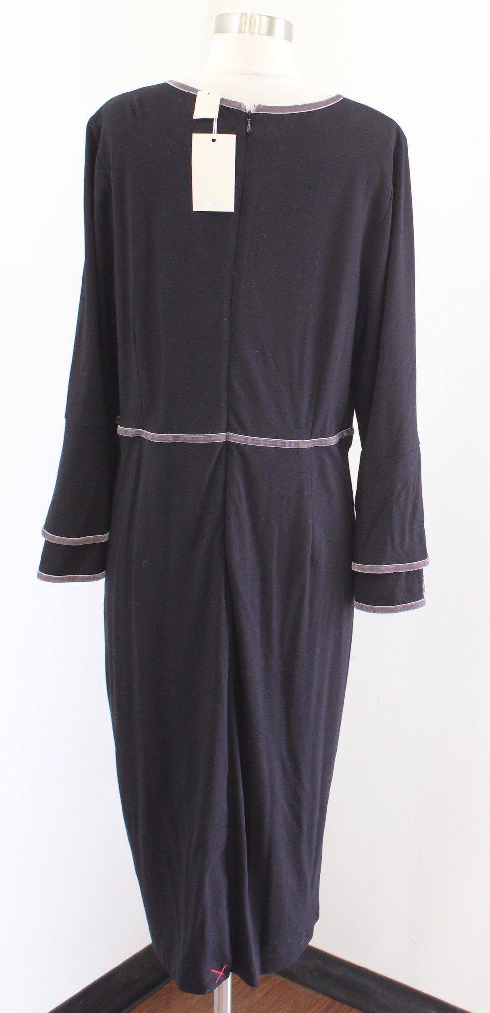 NWT Boden Cora Black Ponte Jersey Knit Bell Sleeve Midi Sheath Dress Size 16R 16