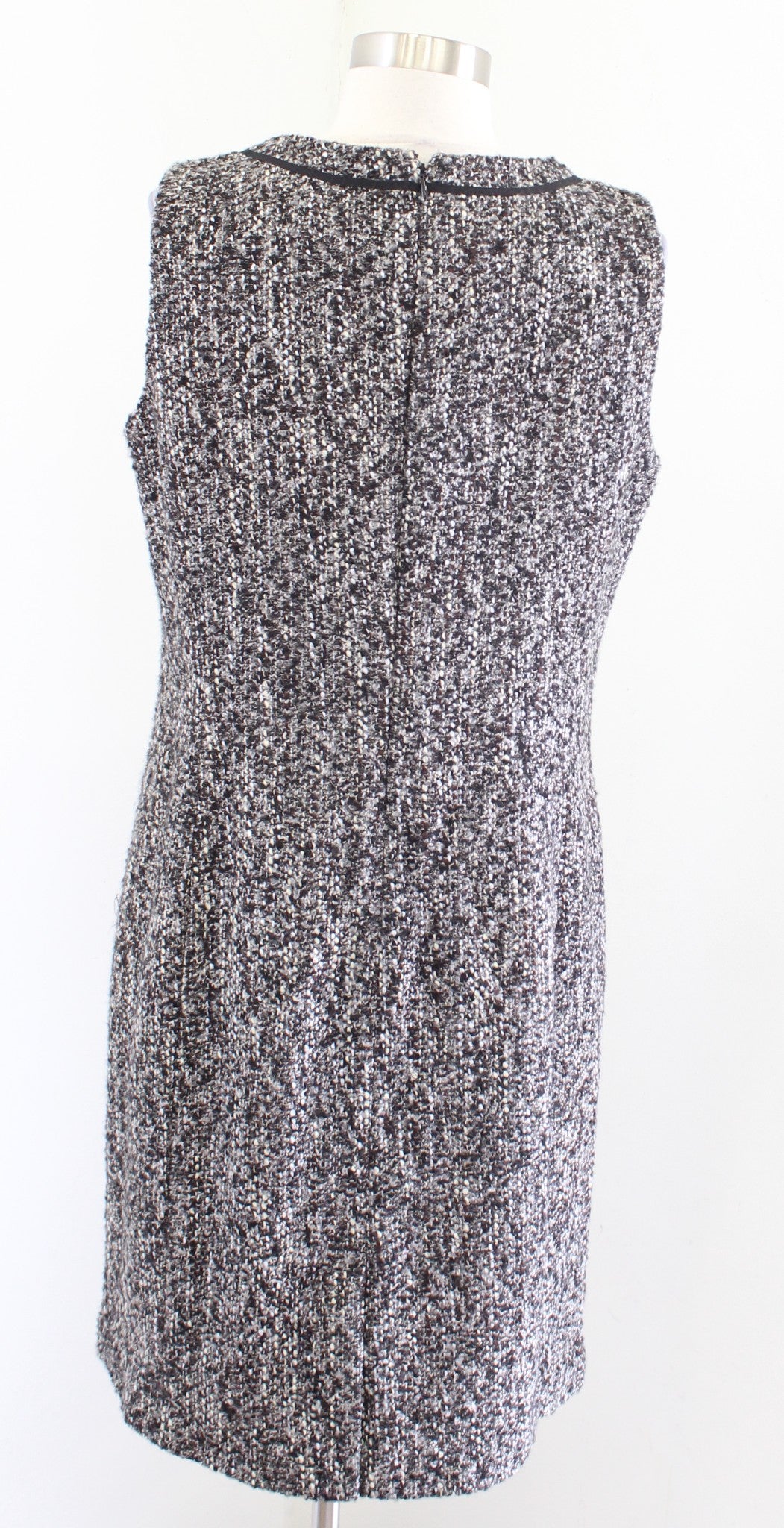 NWT Talbots Fringe Tweed Sleeveless Sheath Dress Sz 14P Gray Black Brown Career
