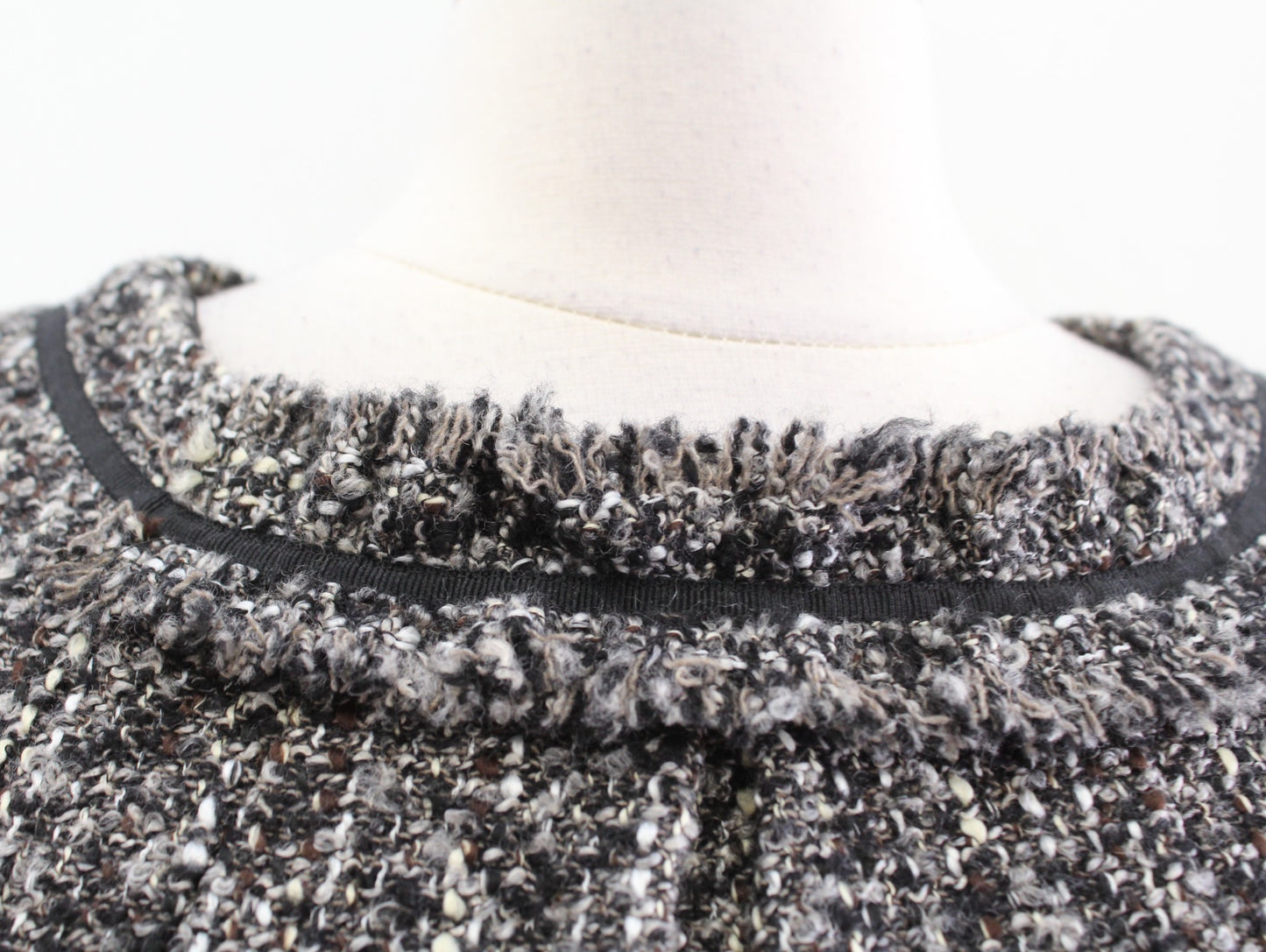 NWT Talbots Fringe Tweed Sleeveless Sheath Dress Sz 14P Gray Black Brown Career