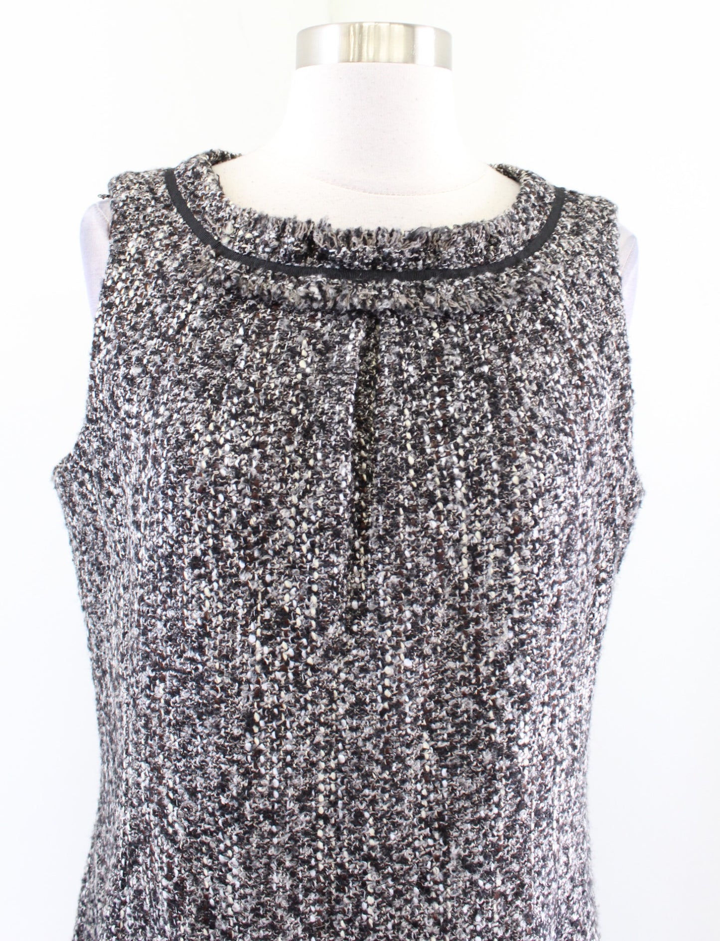 NWT Talbots Fringe Tweed Sleeveless Sheath Dress Sz 14P Gray Black Brown Career