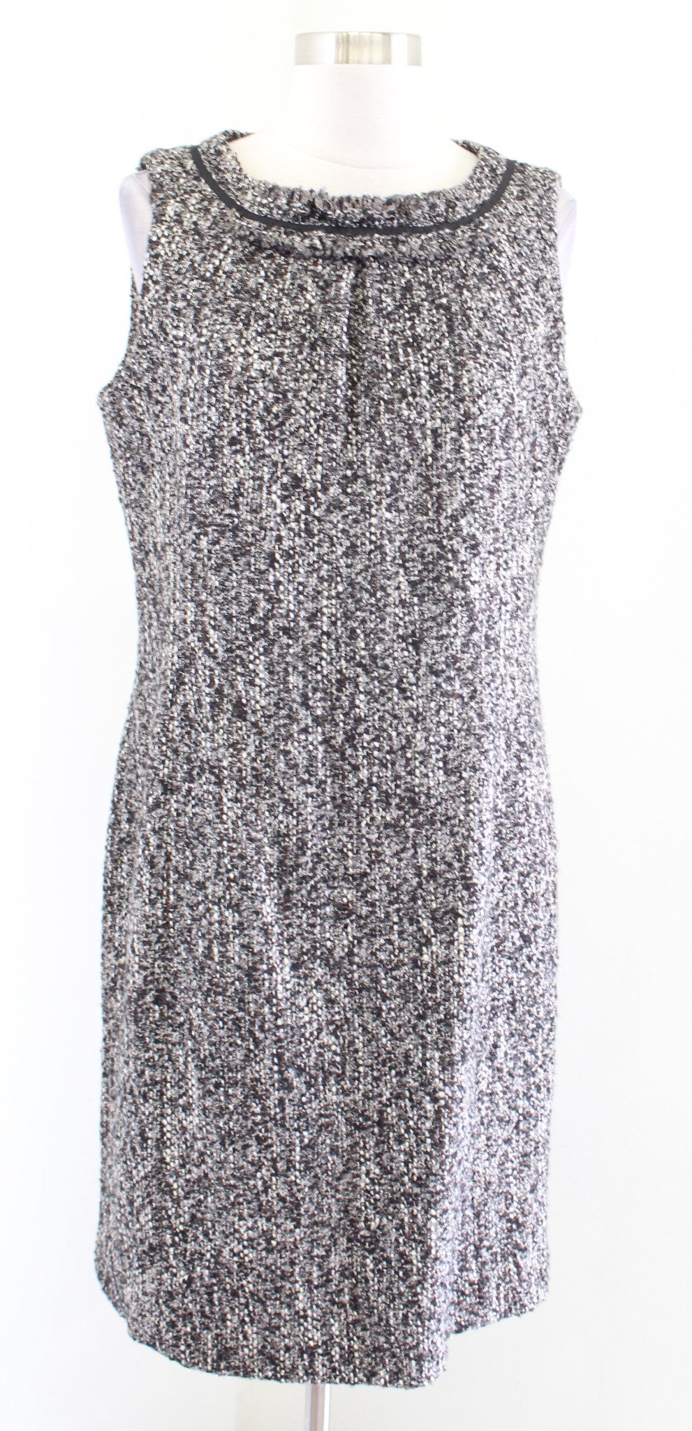 NWT Talbots Fringe Tweed Sleeveless Sheath Dress Sz 14P Gray Black Brown Career