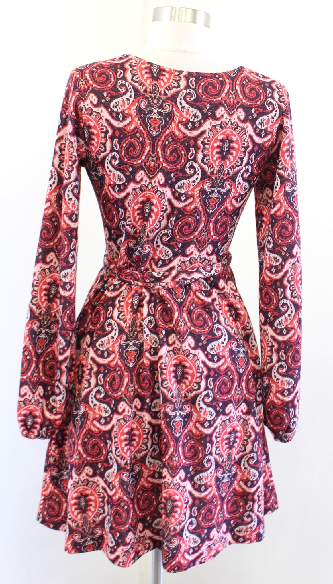 Maeve Anthropologie Paisley Print Metallic Knit Belted A Line Dress Size S Red