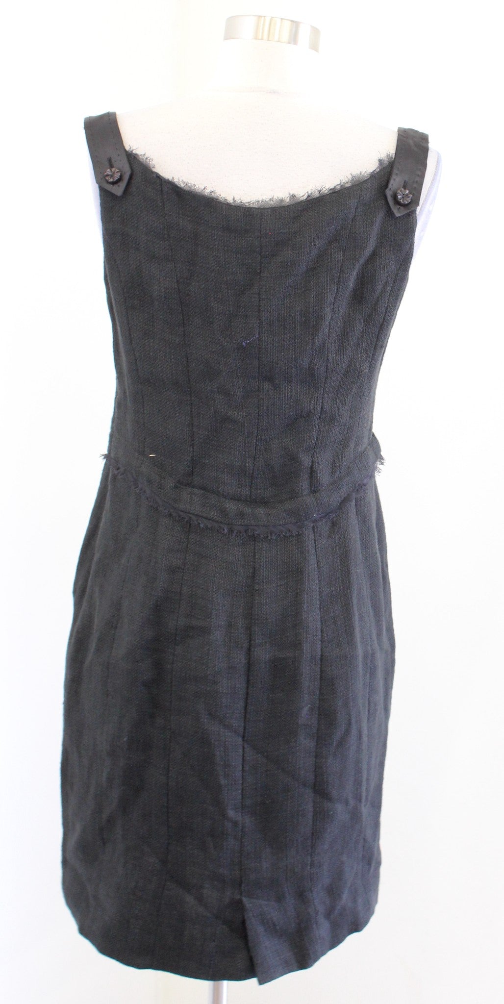 Les Copains Black Linen Blend Tweed Texture Mesh Trim Sheath Dress Size 42 Mini