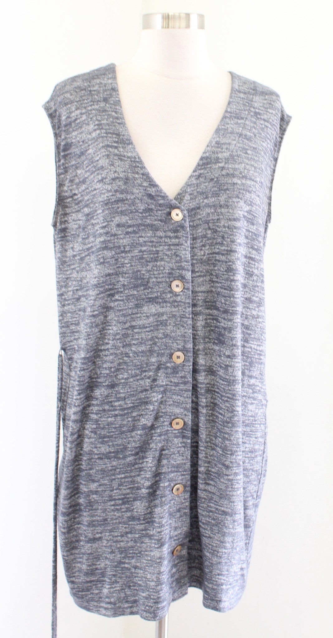 Wilfred Free Aritzia Heather Blue / Gray Button Front Tie Waist V Neck Dress S