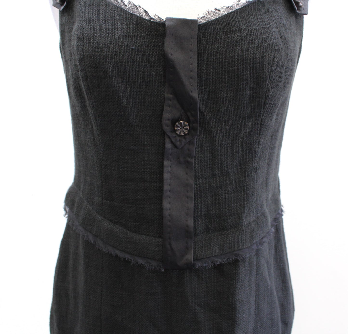 Les Copains Black Linen Blend Tweed Texture Mesh Trim Sheath Dress Size 42 Mini