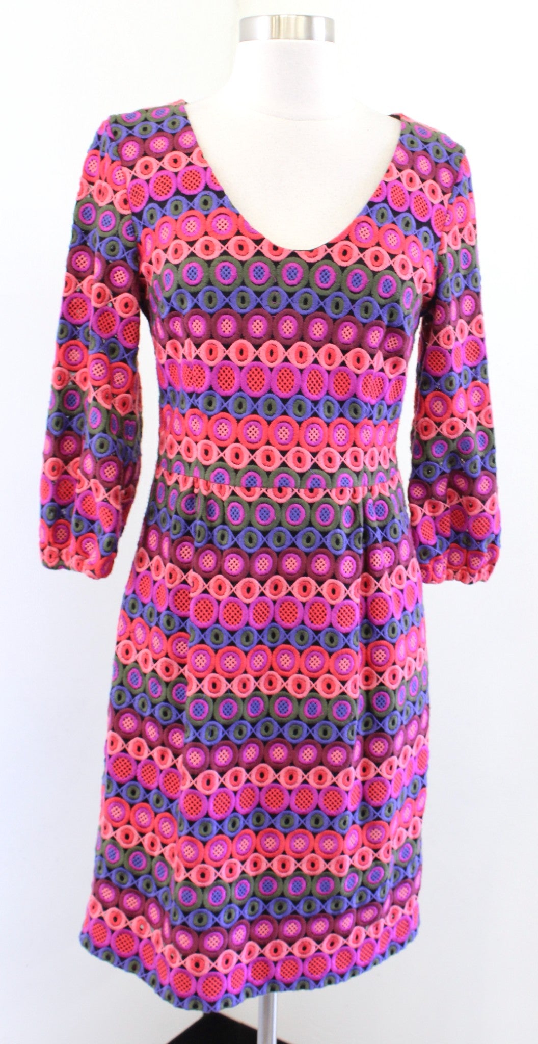 Trina Turk Nicole Embroidered Crochet Bubble Sleeve Sheath Dress Size 4 Colorful