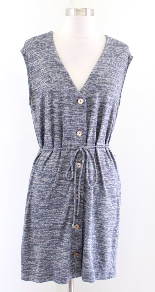 Wilfred Free Aritzia Heather Blue / Gray Button Front Tie Waist V Neck Dress S