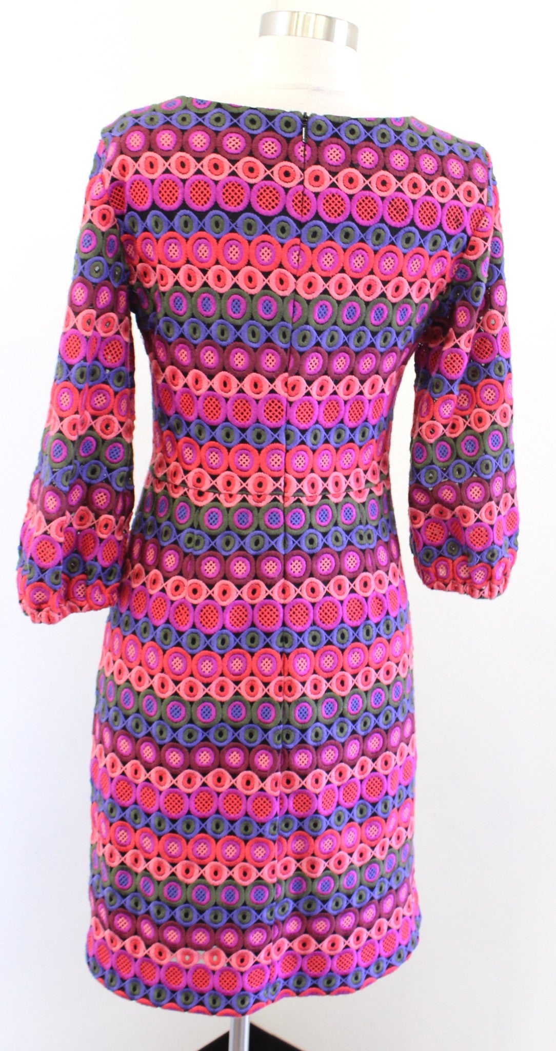 Trina Turk Nicole Embroidered Crochet Bubble Sleeve Sheath Dress Size 4 Colorful