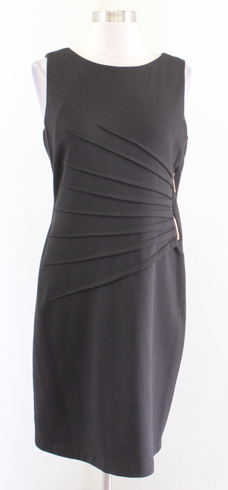 Ivanka Trump Solid Black Knit Ruched Textured Zipper Accent Sheath Dress Size 8