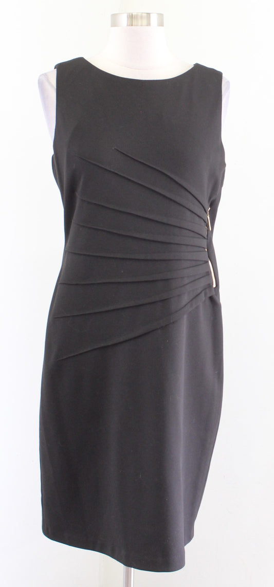 Ivanka Trump Solid Black Knit Ruched Textured Zipper Accent Sheath Dress Size 8