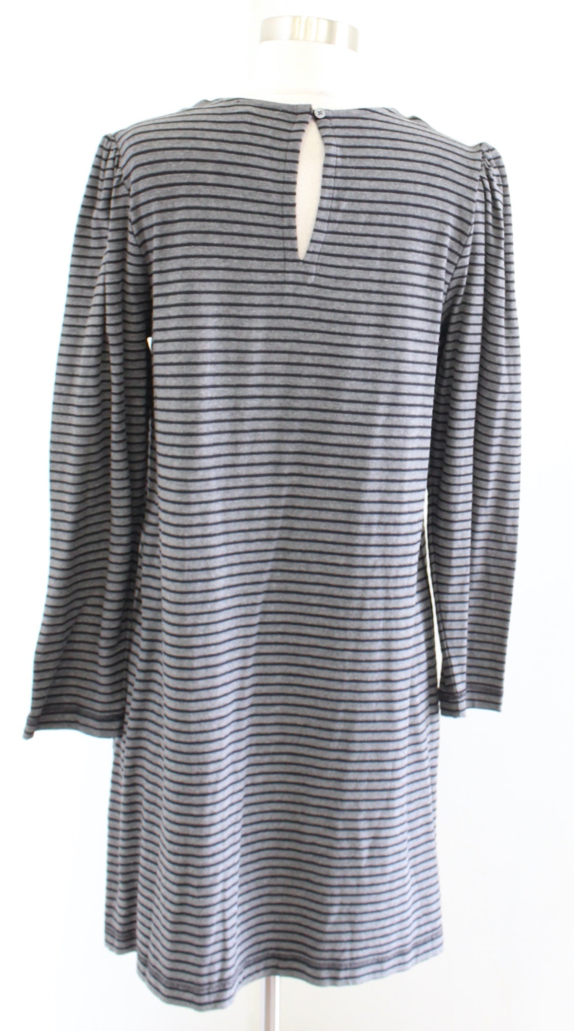 NWT Ann Taylor Loft Gray Black Striped Cutout Lace Neckline Shift Dress Size S