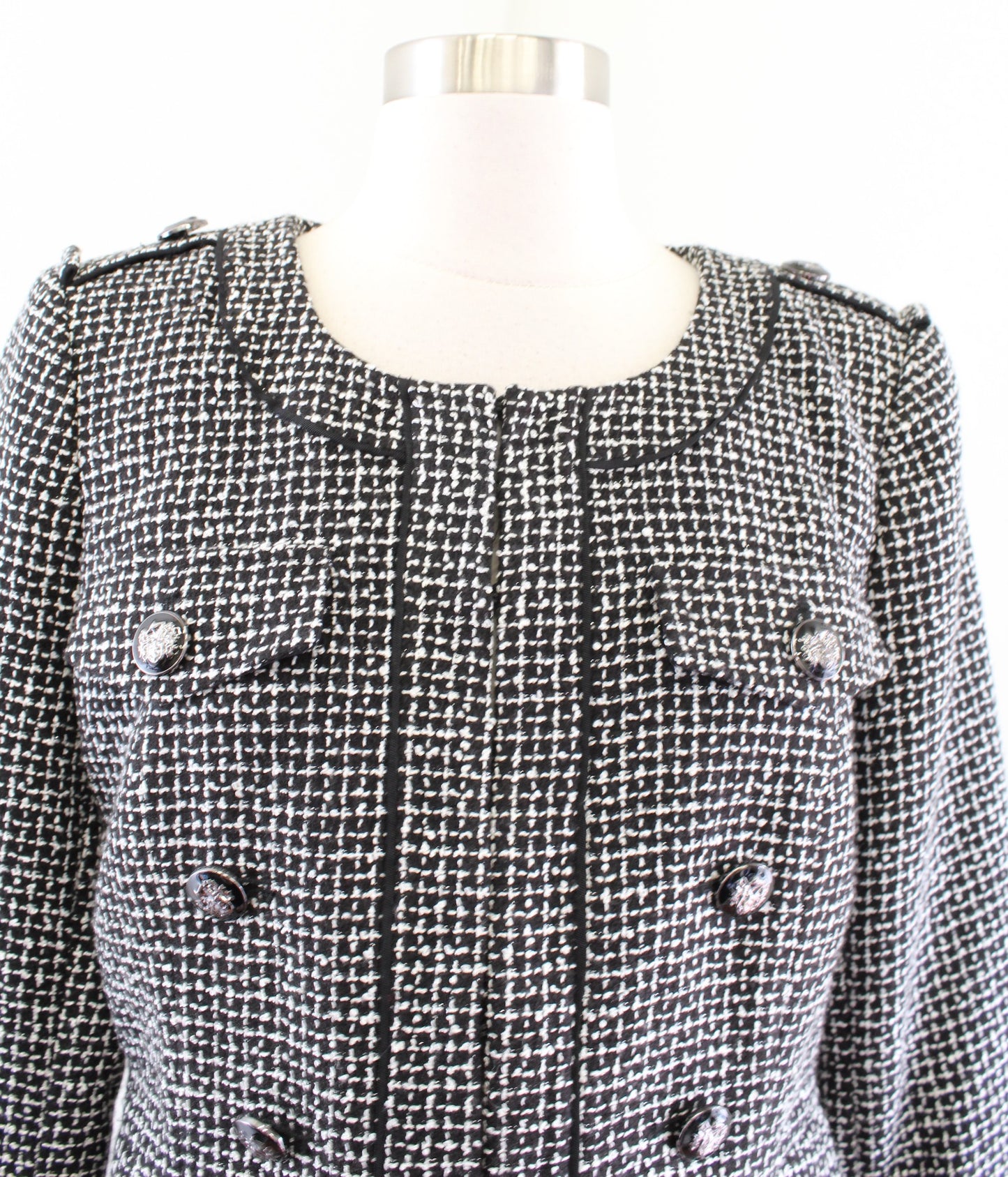 White House Black Market Womens Tweed Military Moto Style Blazer Jacket Size 6