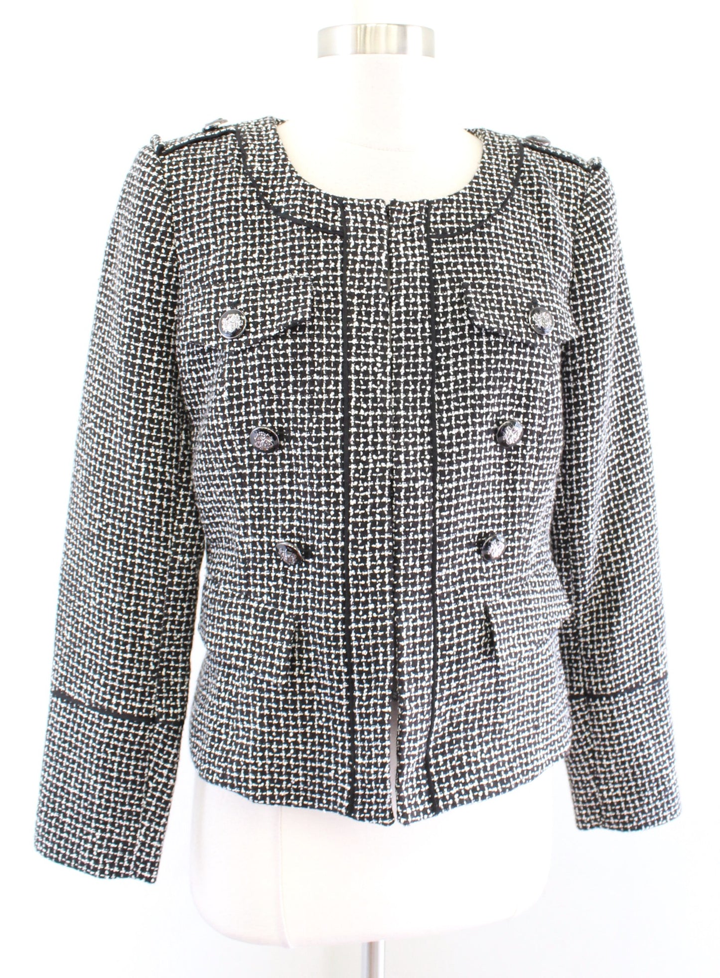 White House Black Market Womens Tweed Military Moto Style Blazer Jacket Size 6