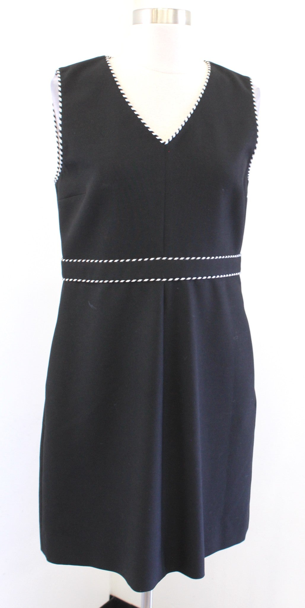 Diane Von Furstenberg Leelou Black White Braided Trim V Neck Sheath Dress Size 8