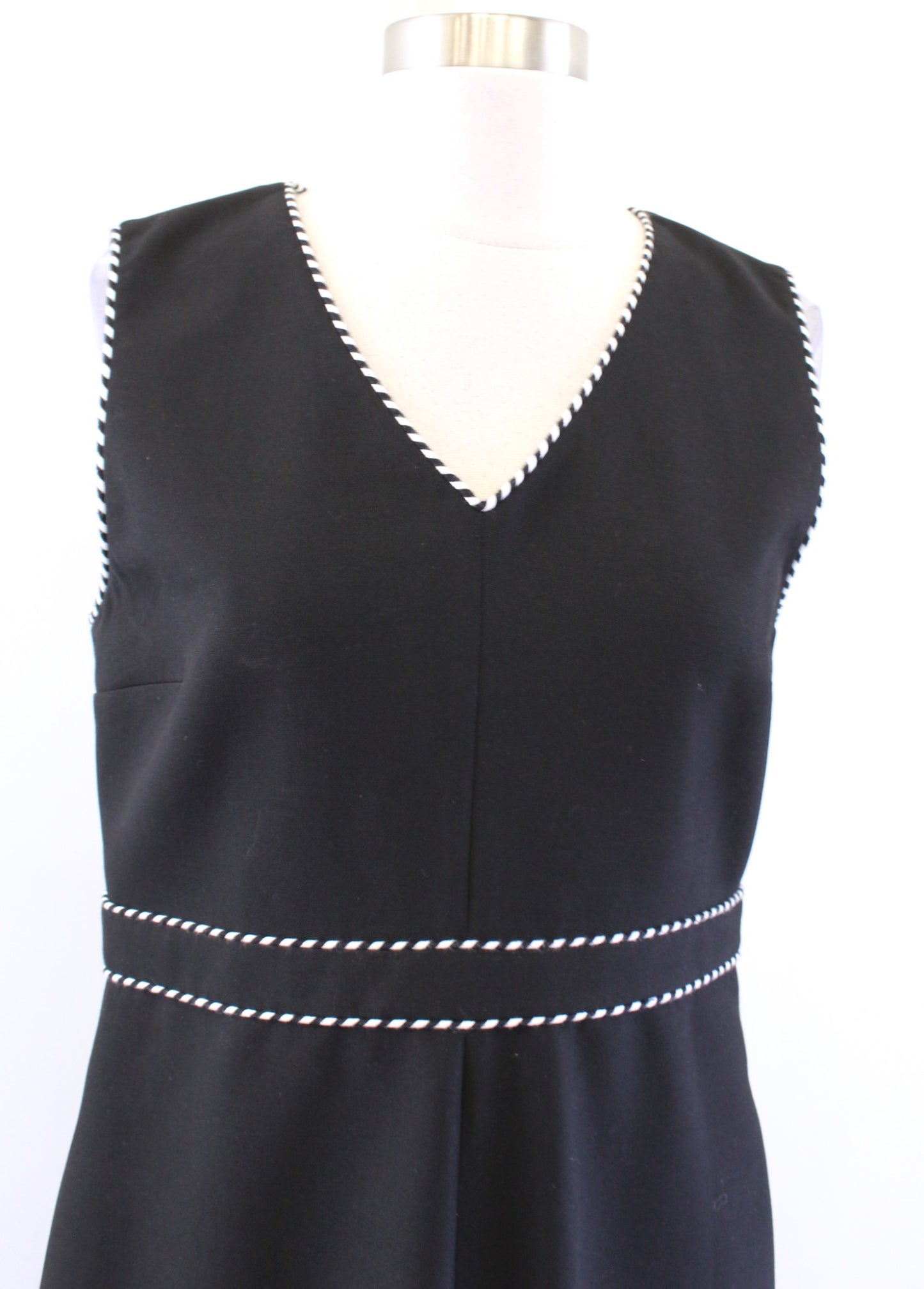 Diane Von Furstenberg Leelou Black White Braided Trim V Neck Sheath Dress Size 8