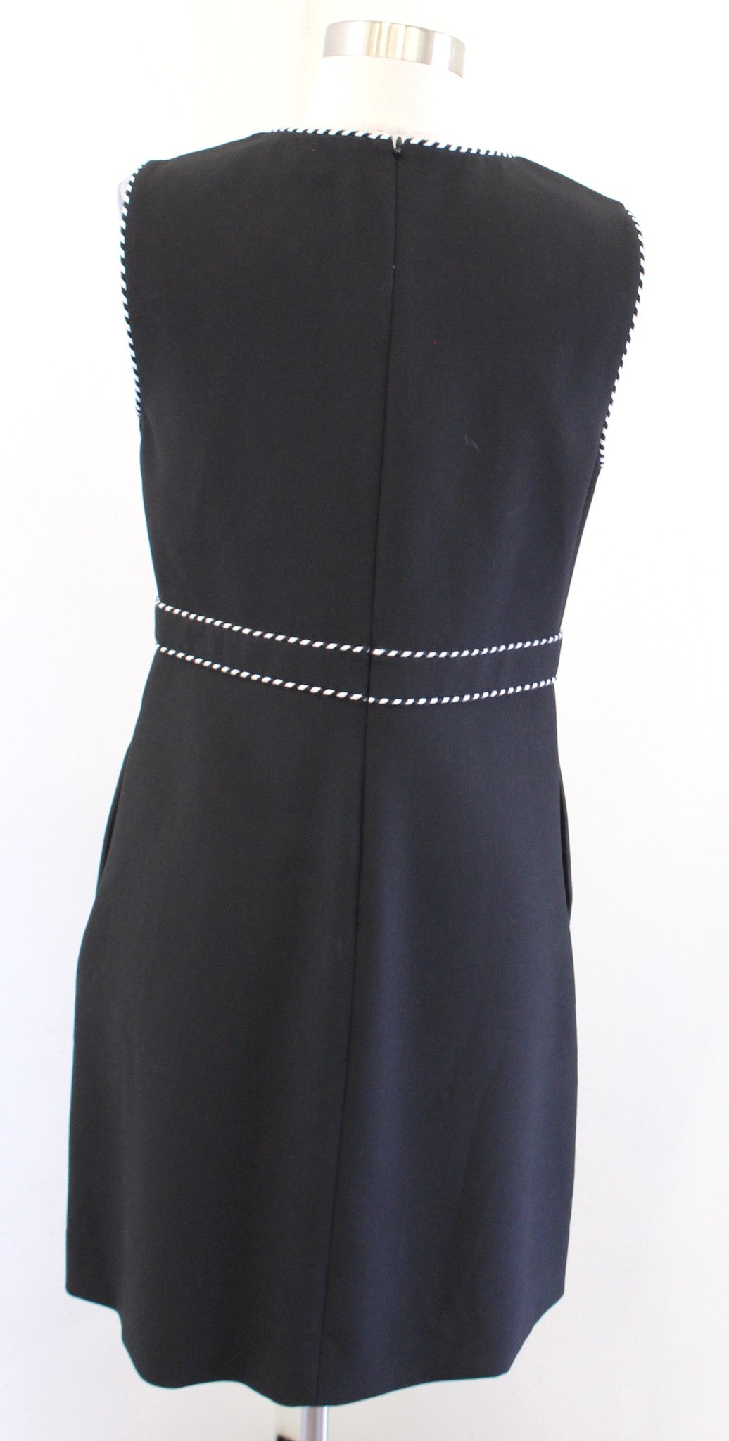 Diane Von Furstenberg Leelou Black White Braided Trim V Neck Sheath Dress Size 8