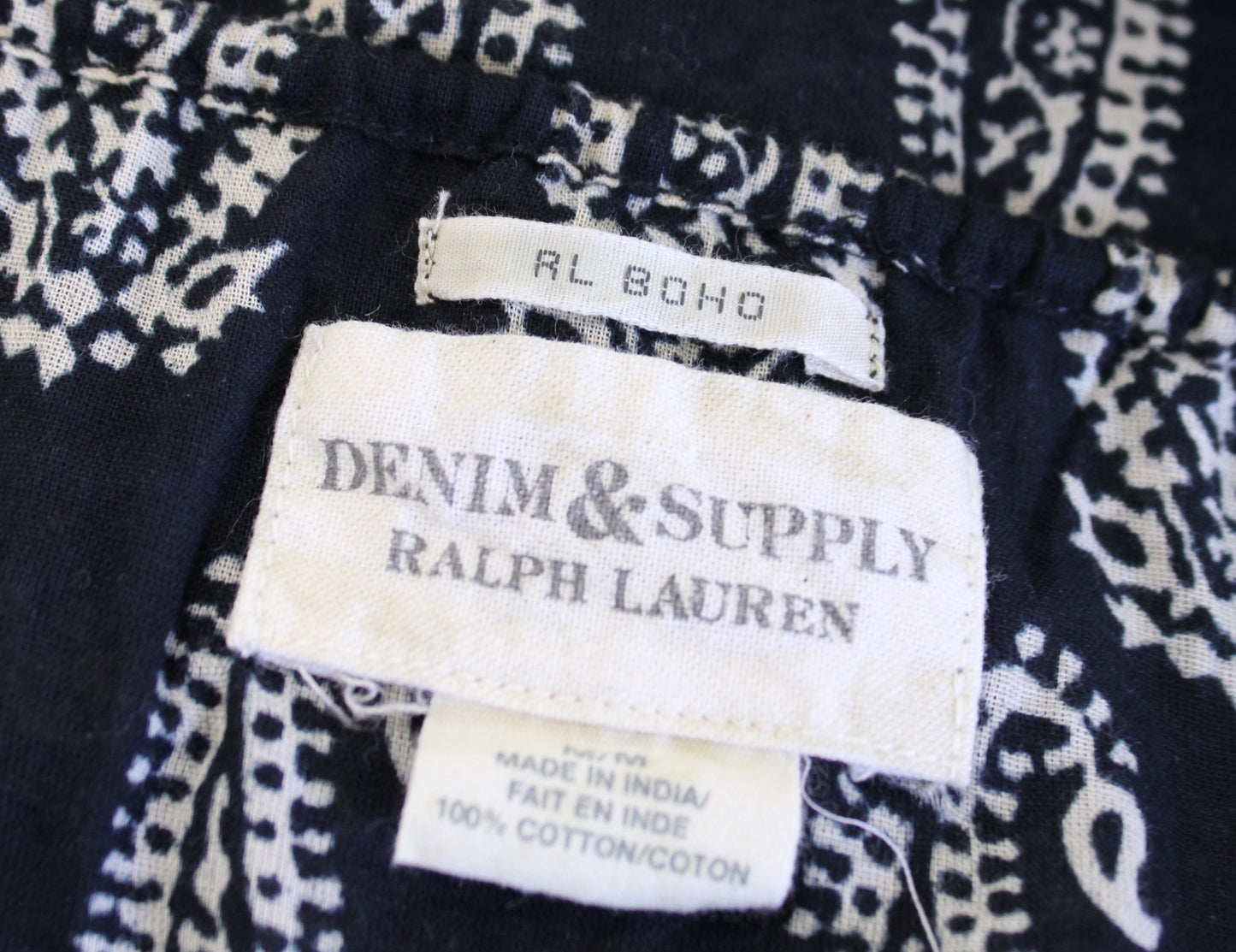Denim and Supply Ralph Lauren Black Beige Paisley Print Tassel Tie Top Blouse M