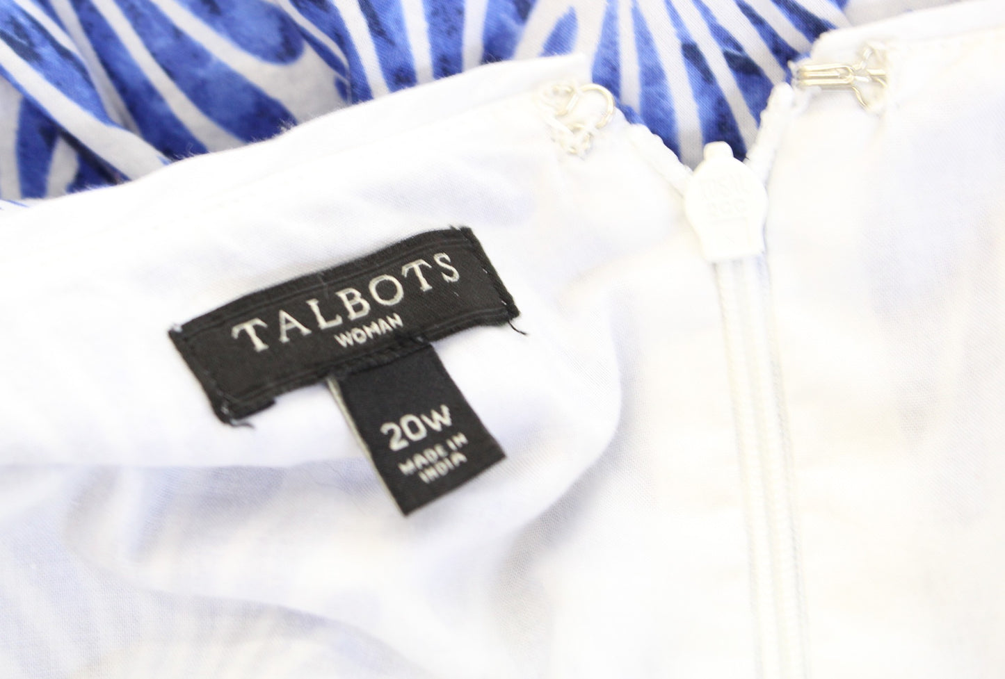 Talbots Plus Blue White Geometric Print Fit and Flare Dress Size 20W Sleeveless