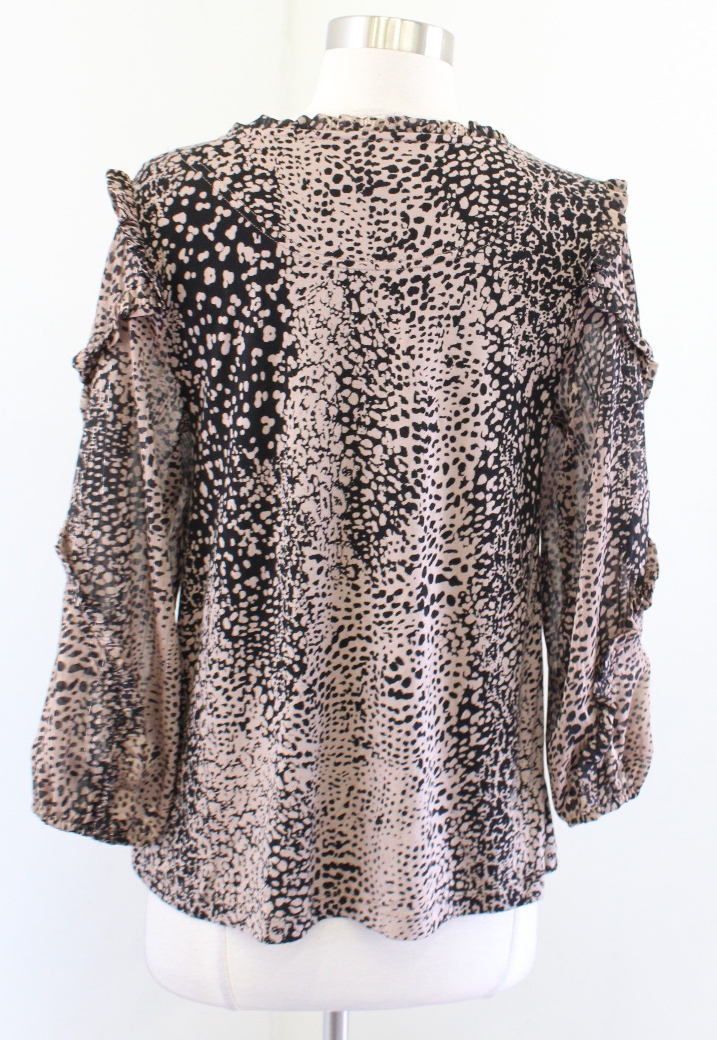 Maeve Anthropologie Jacquin Leopard Print Ruffle Tie Neck Peasant Top Blouse XS