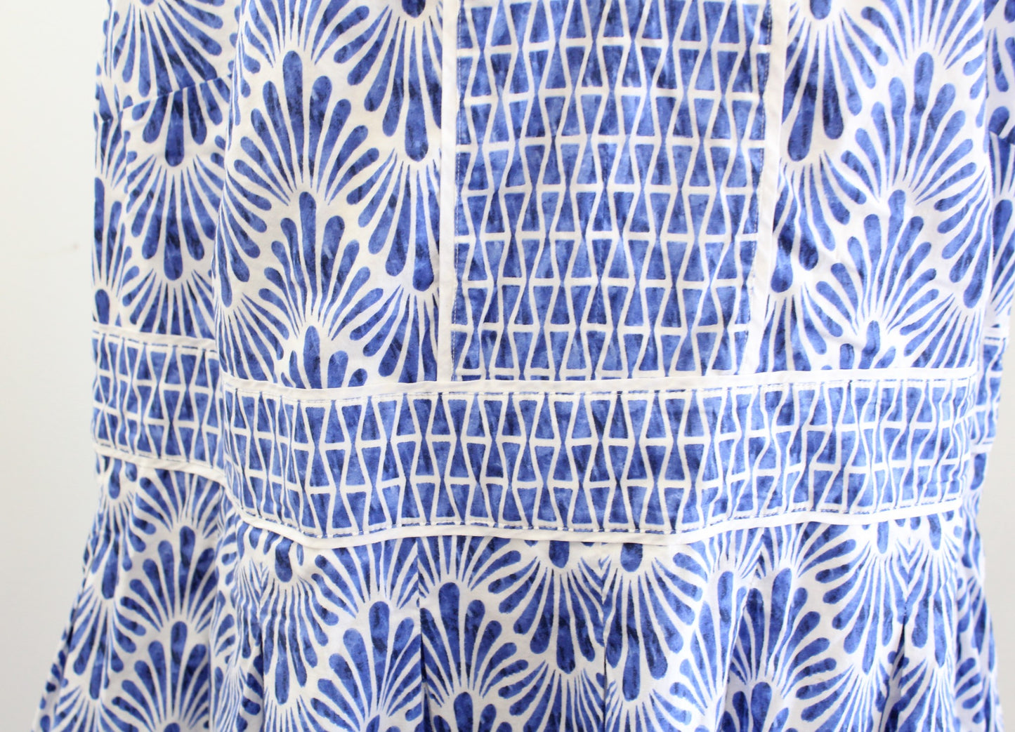 Talbots Plus Blue White Geometric Print Fit and Flare Dress Size 20W Sleeveless
