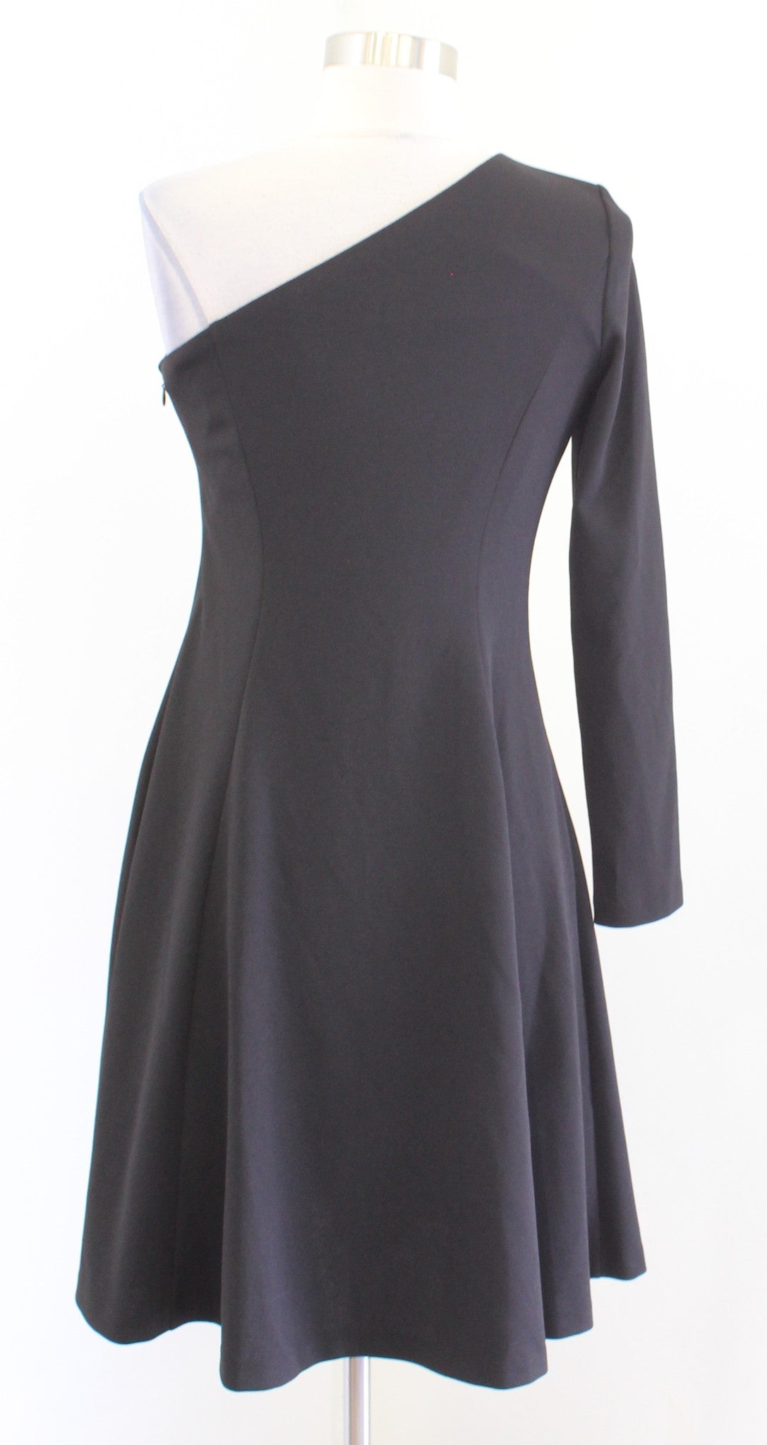 NWT Calvin Klein Solid Black One Shoulder Fit and Flare Dress Size 2 Cocktail