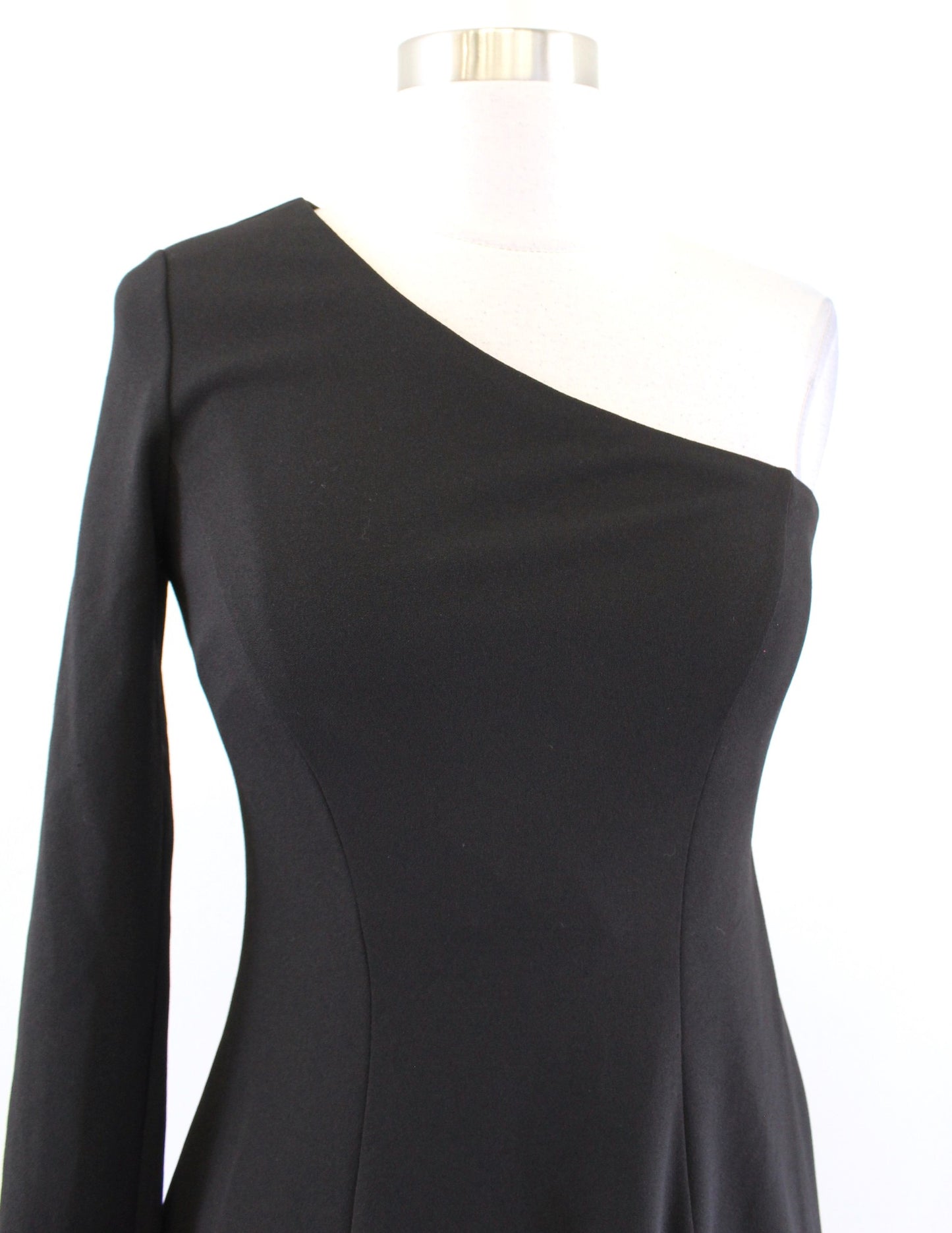NWT Calvin Klein Solid Black One Shoulder Fit and Flare Dress Size 2 Cocktail