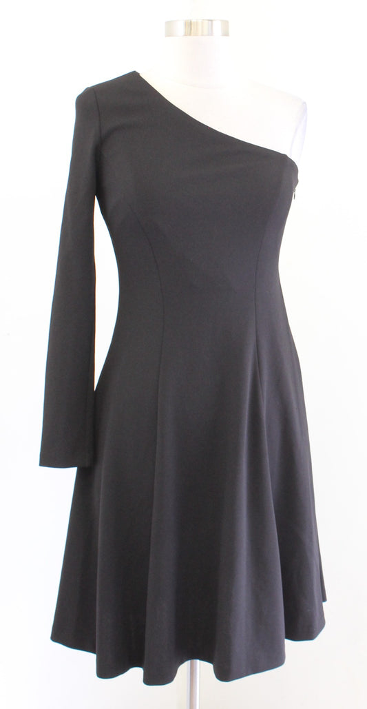 NWT Calvin Klein Solid Black One Shoulder Fit and Flare Dress Size 2 Cocktail