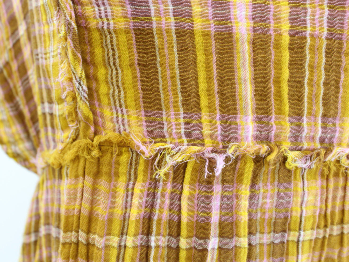 by Anthropologie Yellow Plaid Gauzy Tie Back Mini Tunic Dress Size S Casual