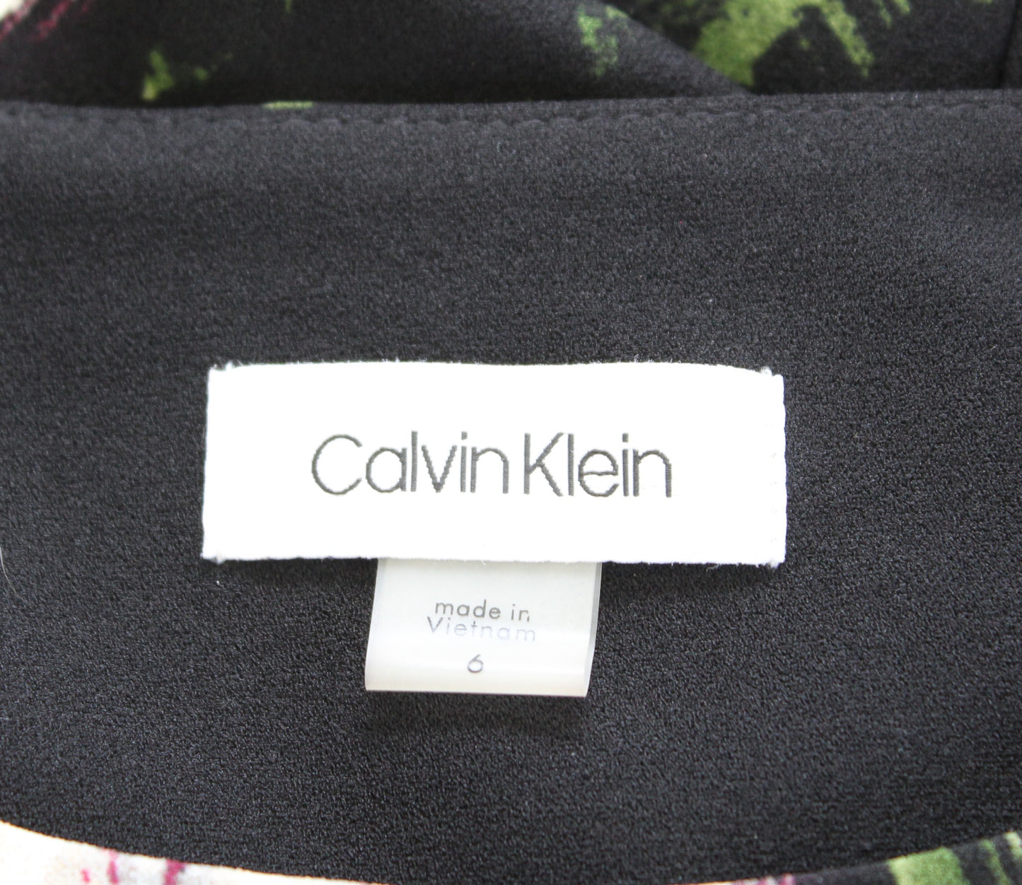 Calvin Klein Black Burgundy Silver Painted Floral Sheath Dress Size 6 Career