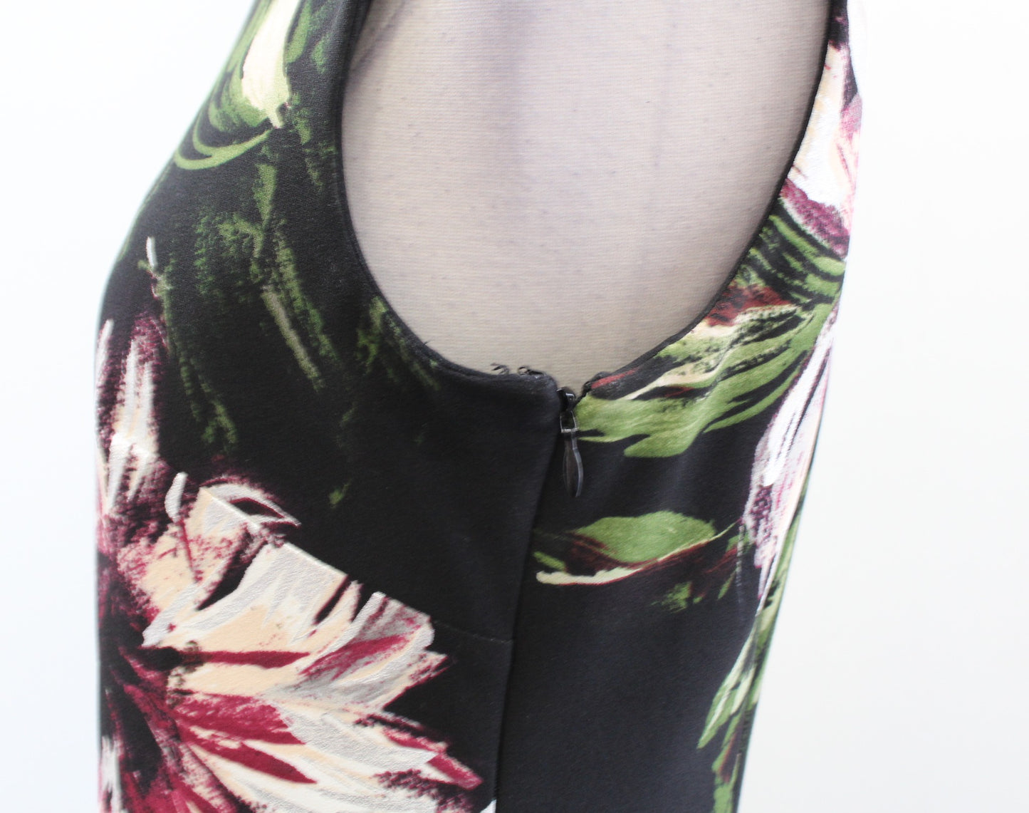 Calvin Klein Black Burgundy Silver Painted Floral Sheath Dress Size 6 Career