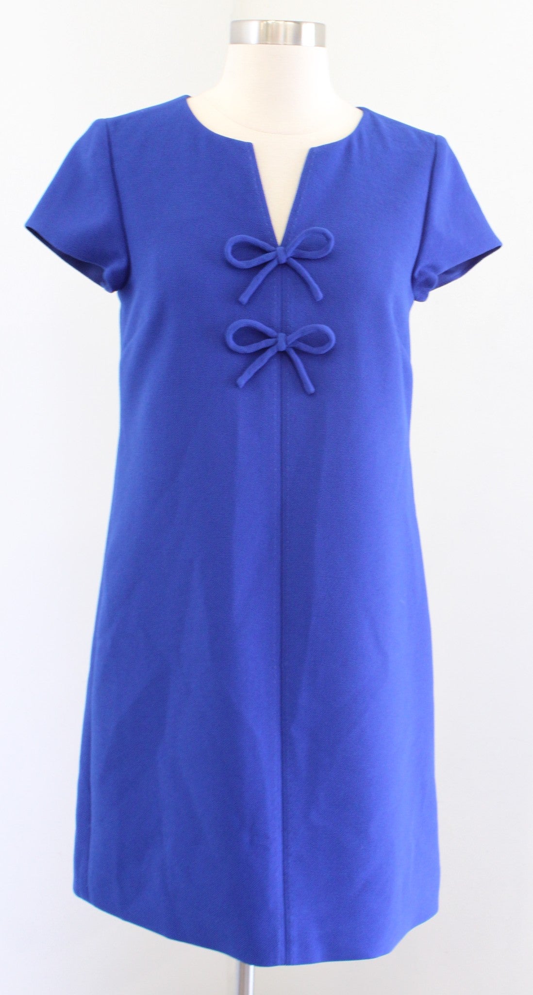 J Crew Royal Blue Bow Accent Presentation Shift Dress Size 2 Cap Sleeve