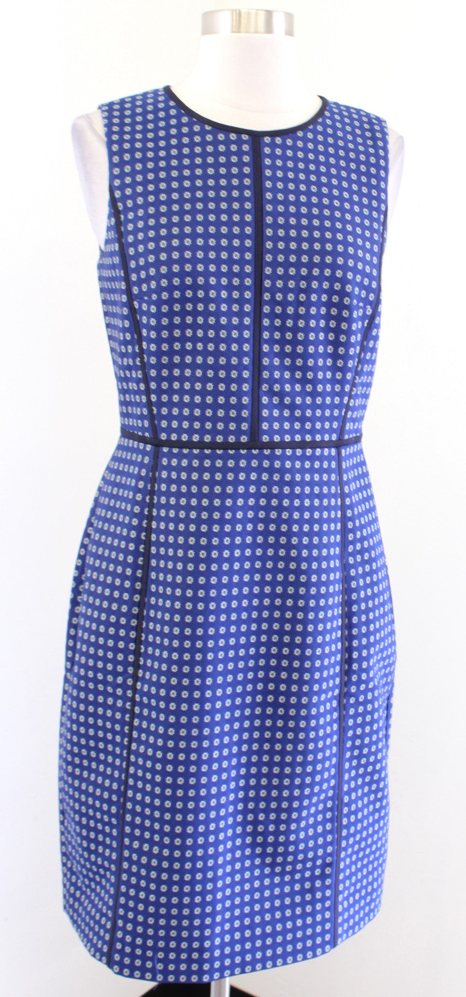 J Crew Blue Paneled Sheath Dress Foulard Print Size 4 Geometric Medallion Career