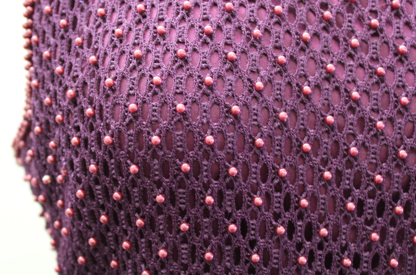 Vtg 90s Unique  Purple Crochet Open Knit Beaded Sleeveless Maxi Dress Size L