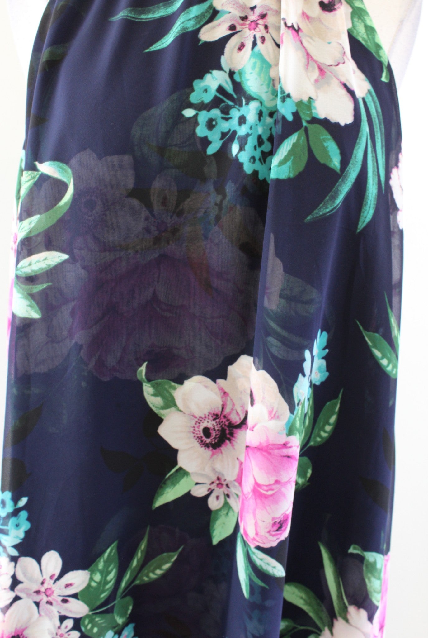 Eliza J Navy Blue Floral Halter Swing Trapeze Shift Dress Size 12 Flutter Hem