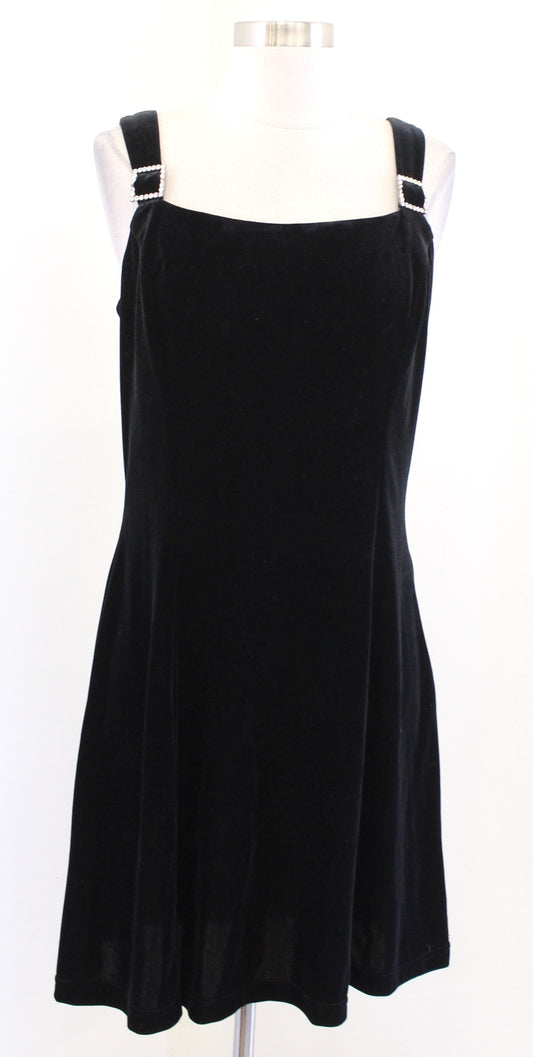 Vtg 90s Black Velvet Mesh Open Back Cocktail Party Dress Size 10 A Line LBD