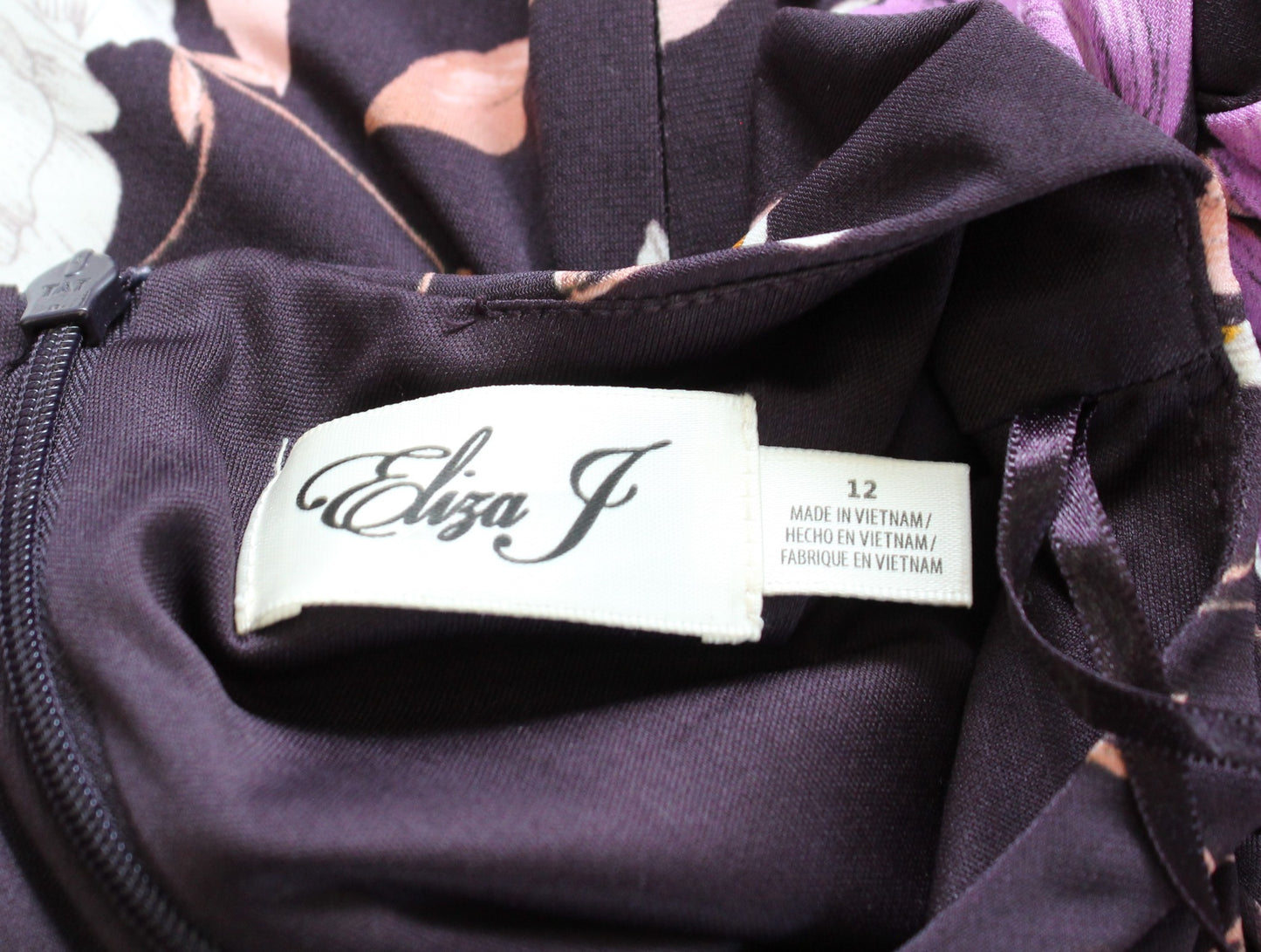 Eliza J Purple Floral Puff Long Sleeve Ruched Jersey Sheath Dress Size 12