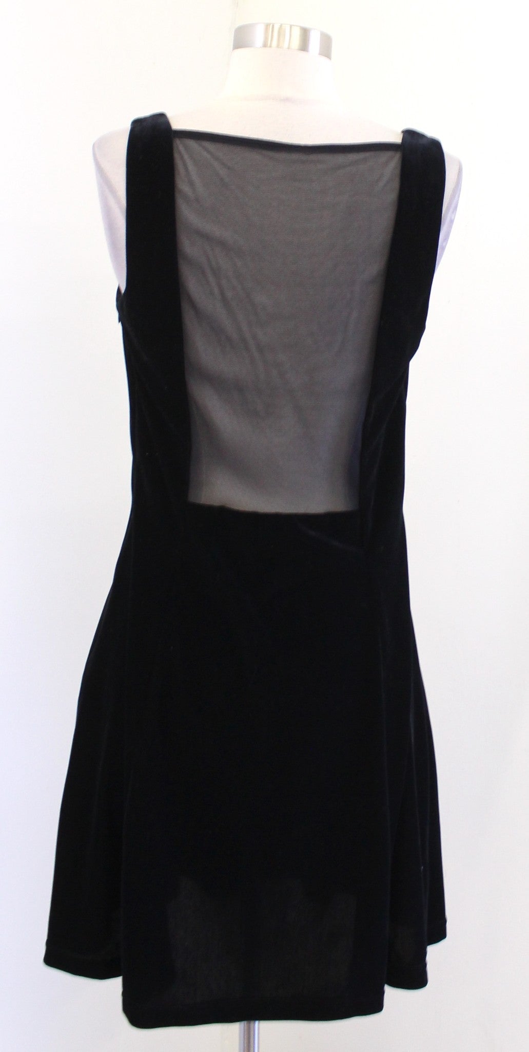 Vtg 90s Black Velvet Mesh Open Back Cocktail Party Dress Size 10 A Line LBD