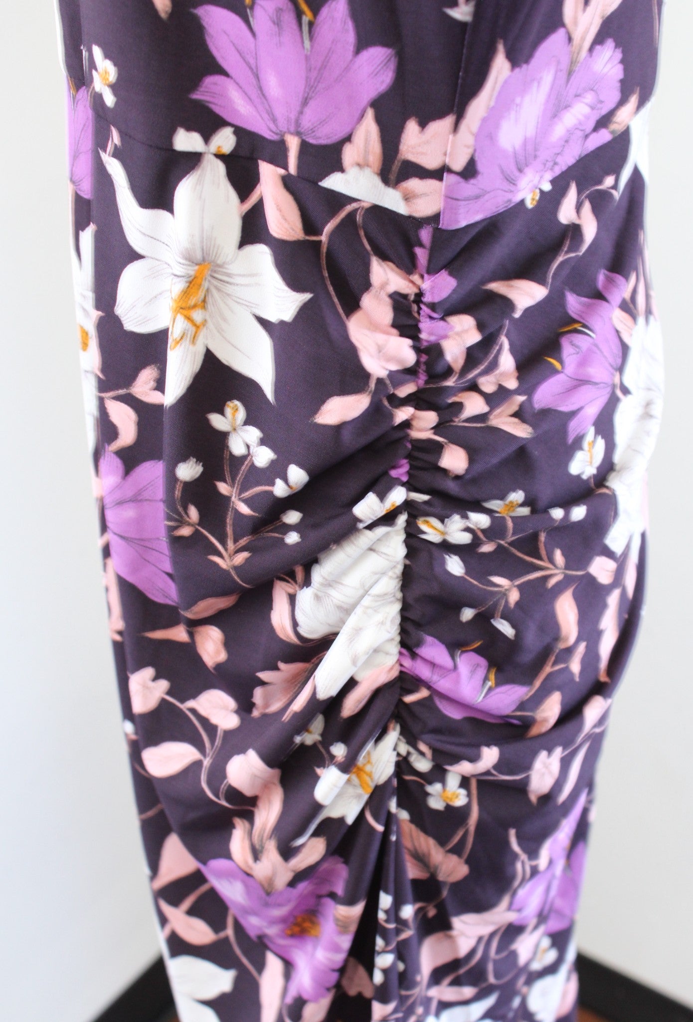 Eliza J Purple Floral Puff Long Sleeve Ruched Jersey Sheath Dress Size 12