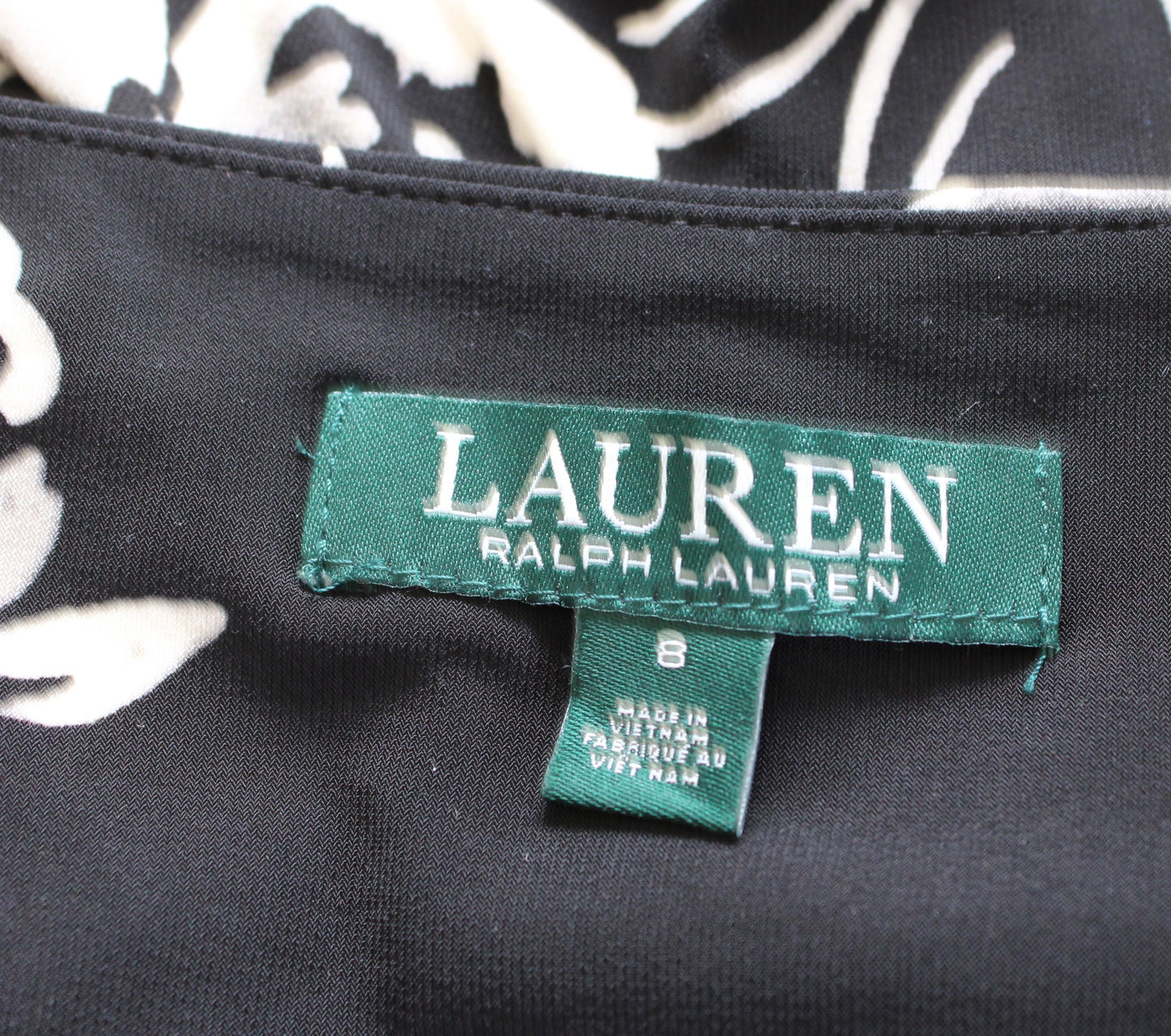 Lauren Ralph Lauren Black White Gray Floral V Neck Ruched Wiggle Dress Size 8