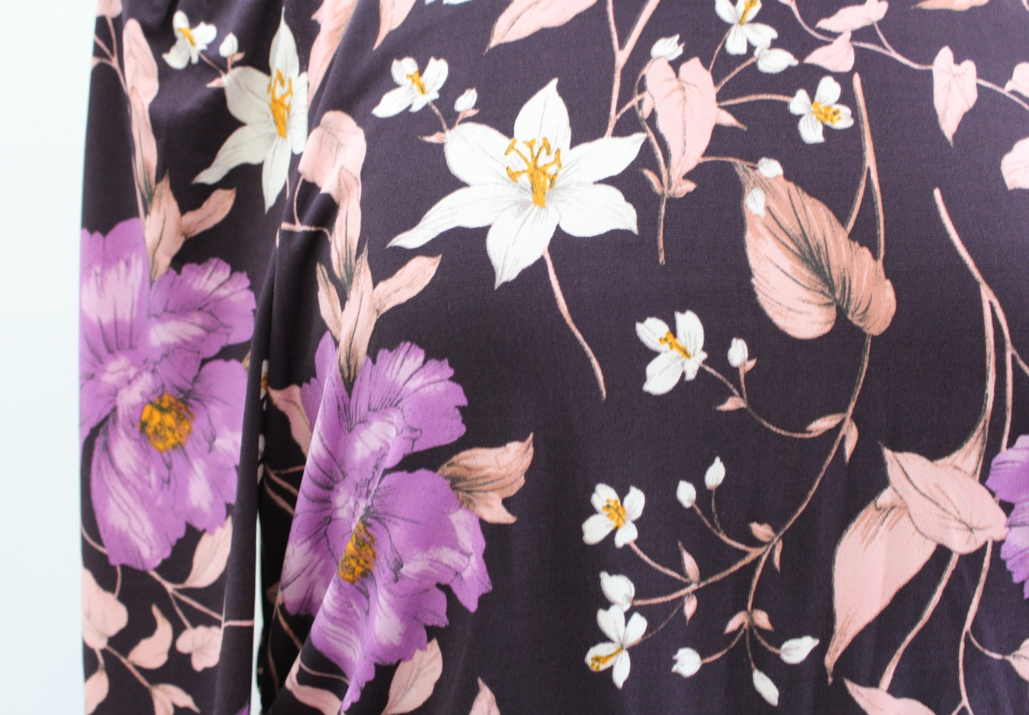Eliza J Purple Floral Puff Long Sleeve Ruched Jersey Sheath Dress Size 12