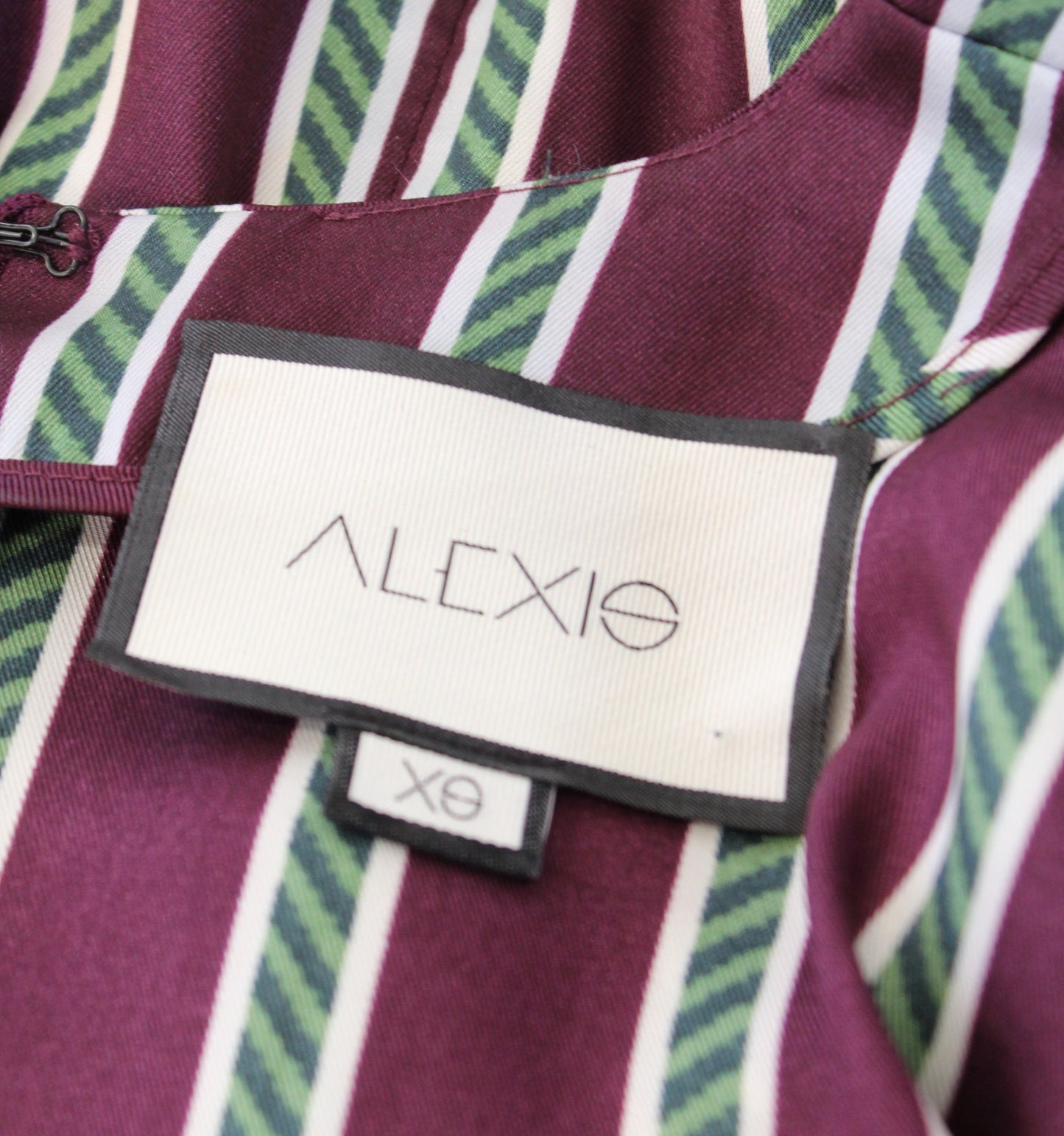 Alexis Tena Burgundy Green Striped Plunge V Neck Long Sleeve Mini Dress Size XS