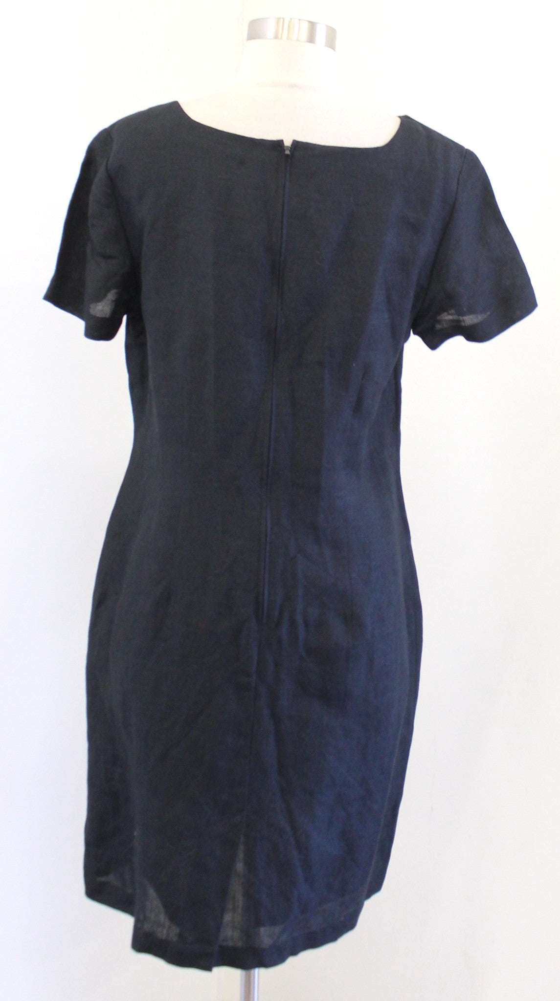 Vtg 2000s Y2k Black Linen Blend Garden Floral Embroiderd Short Sleeve Dress Sz 8