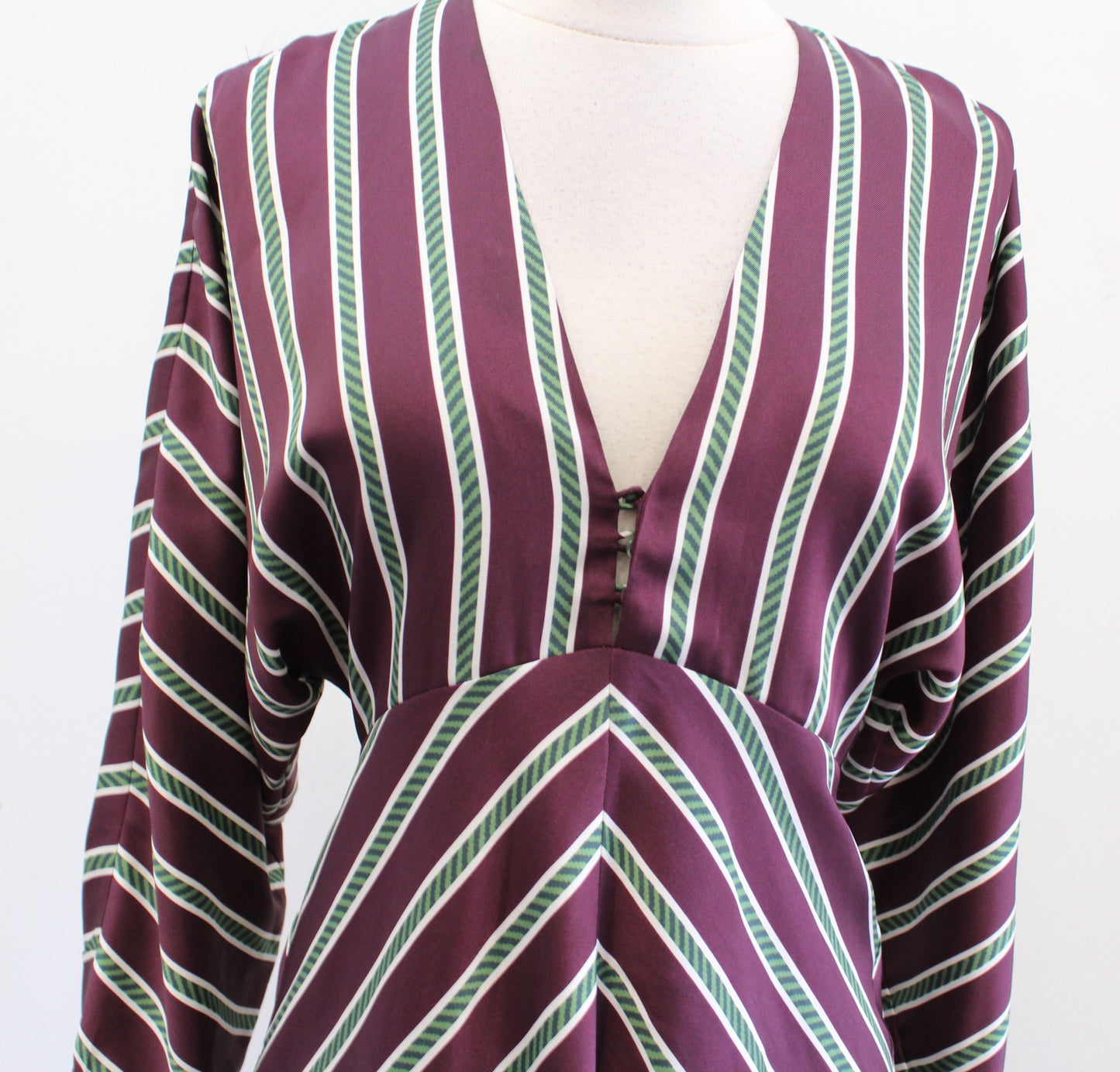 Alexis Tena Burgundy Green Striped Plunge V Neck Long Sleeve Mini Dress Size XS