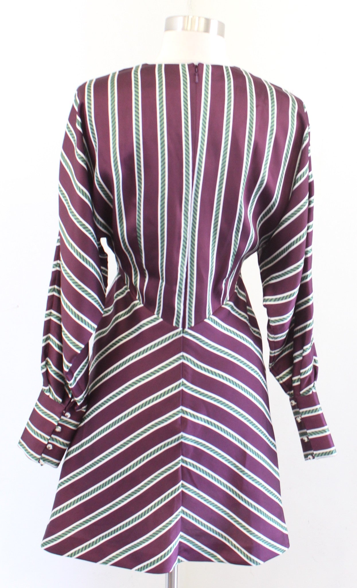 Alexis Tena Burgundy Green Striped Plunge V Neck Long Sleeve Mini Dress Size XS