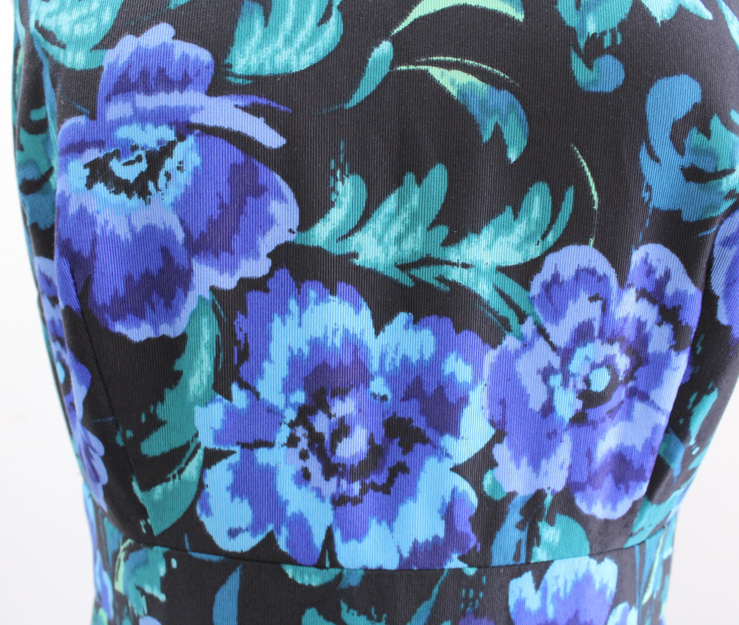 Eliza J Black Blue Floral Print Fit & Flare Mesh Stripe Cocktail Party Dress 10