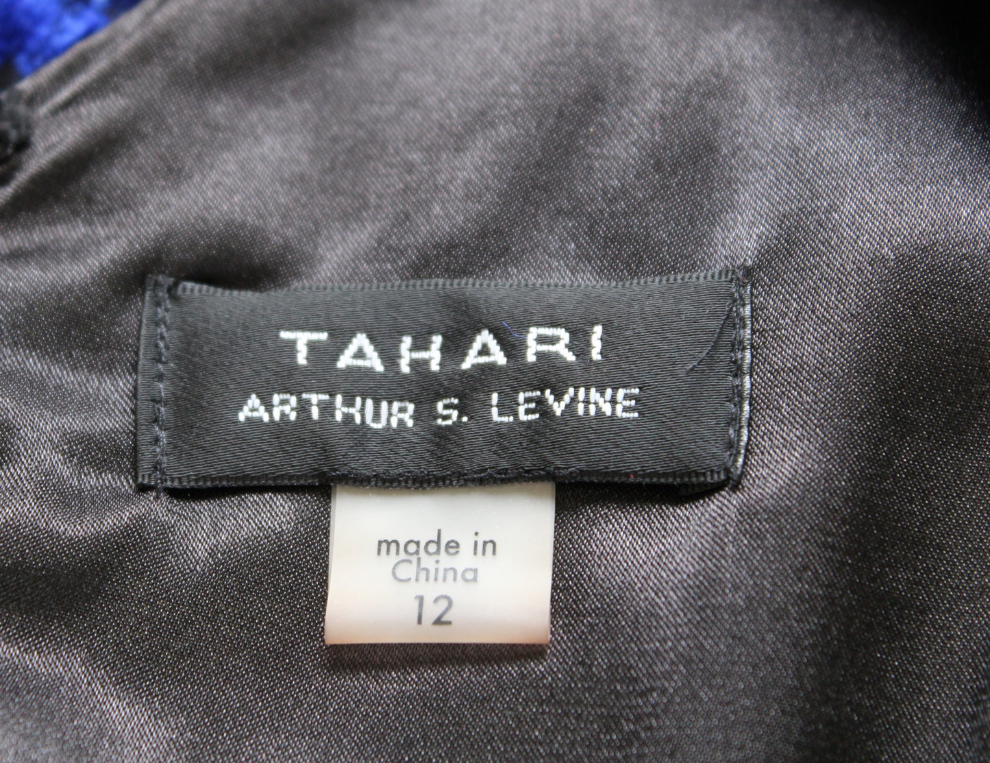 Tahari ASL Levine Black Blue Metallic Burnout Velvet Fit and Flare Dress Size 12