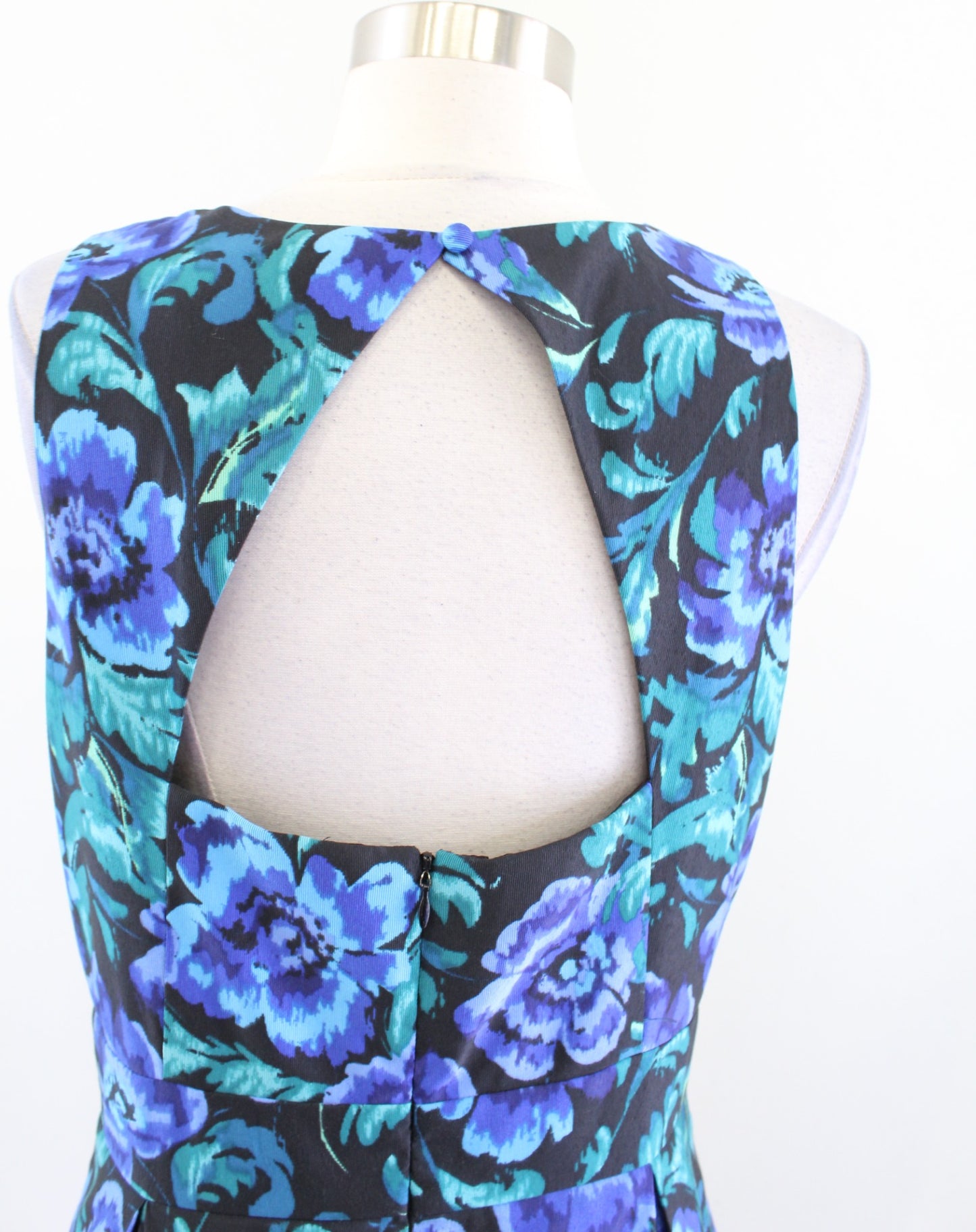 Eliza J Black Blue Floral Print Fit & Flare Mesh Stripe Cocktail Party Dress 10