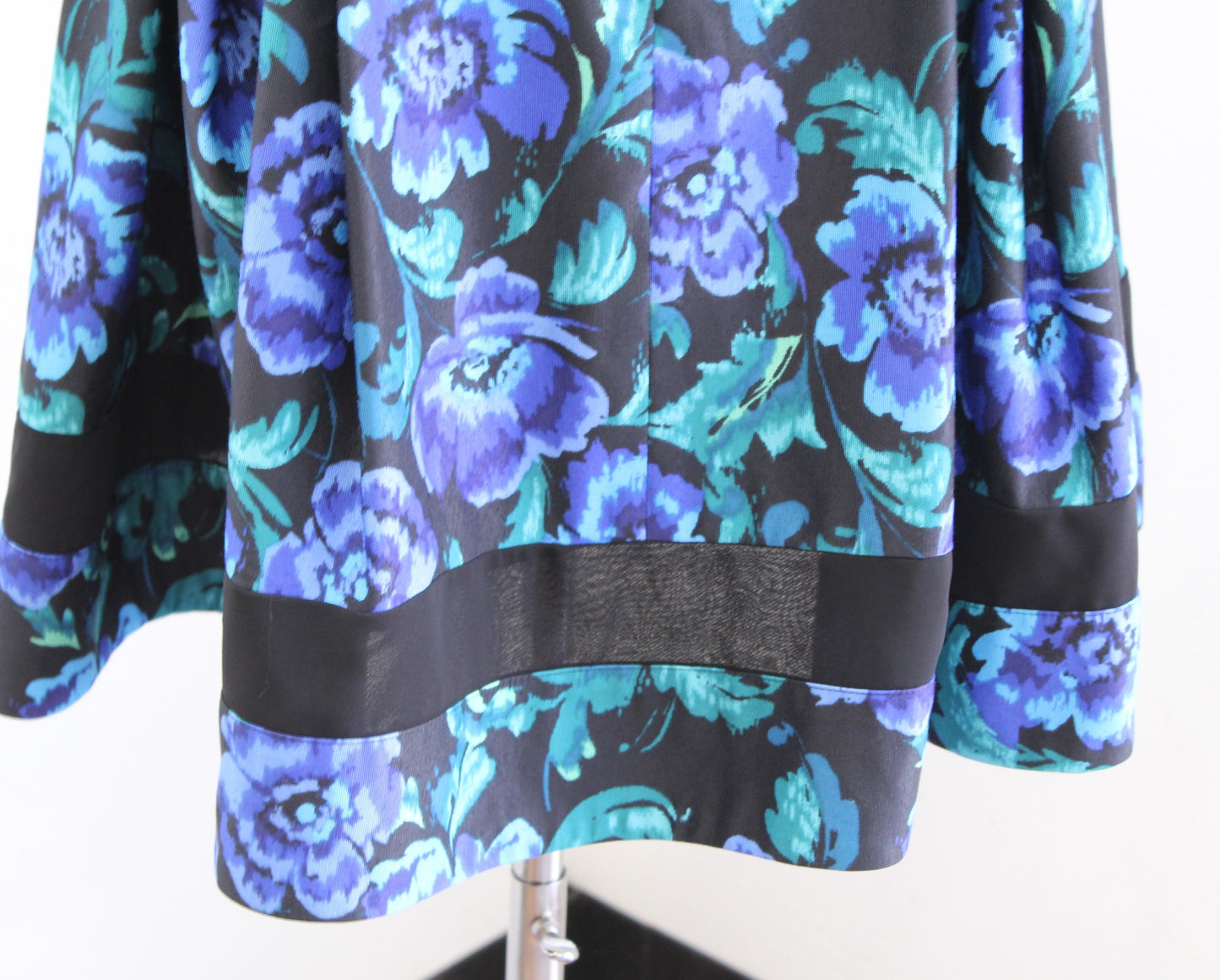 Eliza J Black Blue Floral Print Fit & Flare Mesh Stripe Cocktail Party Dress 10